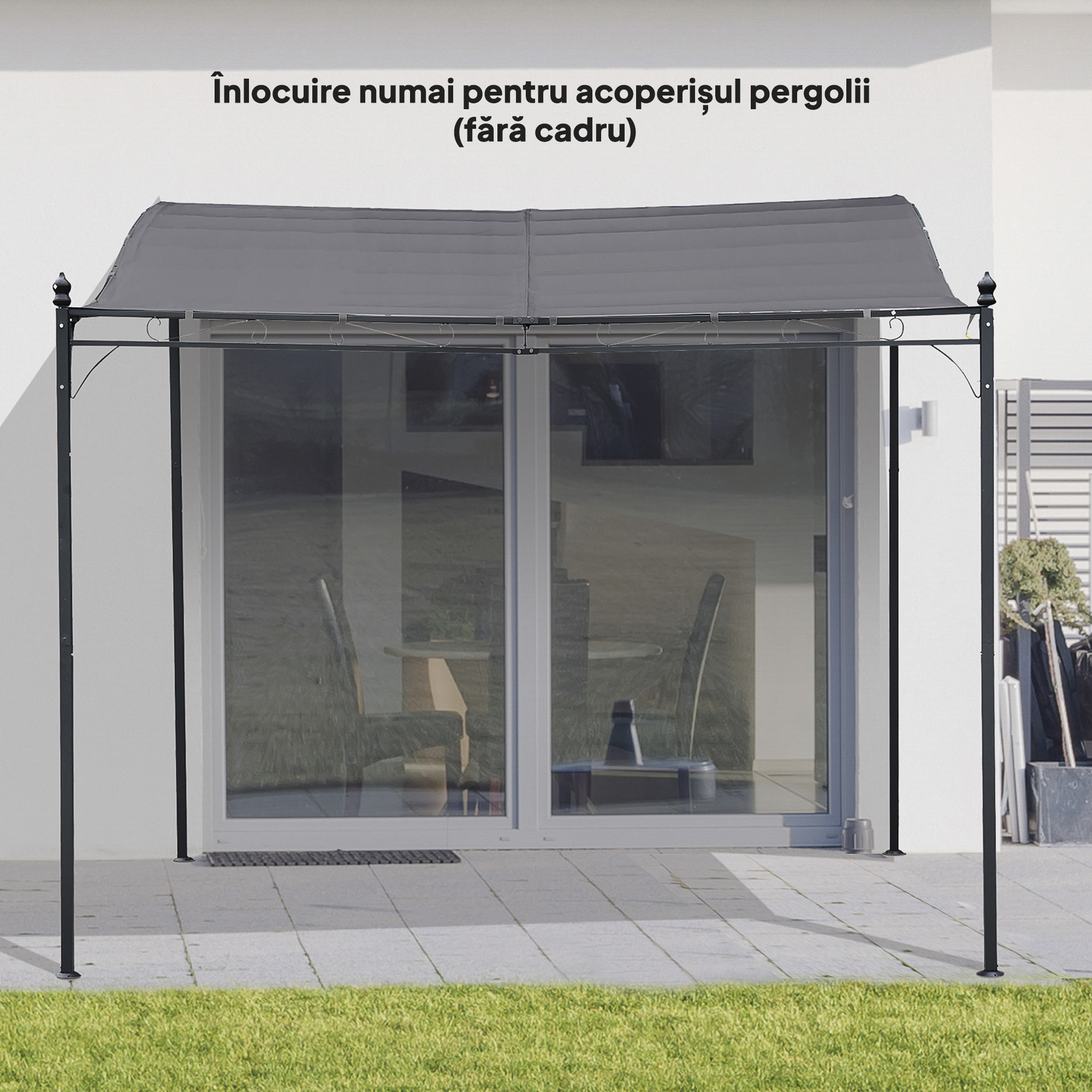  Copertina de Rezerva pentru Pergola cu 16 Orificii de Scurgere, Carlige şi Inele, 297x 297 cm, Gri inchis [7]
