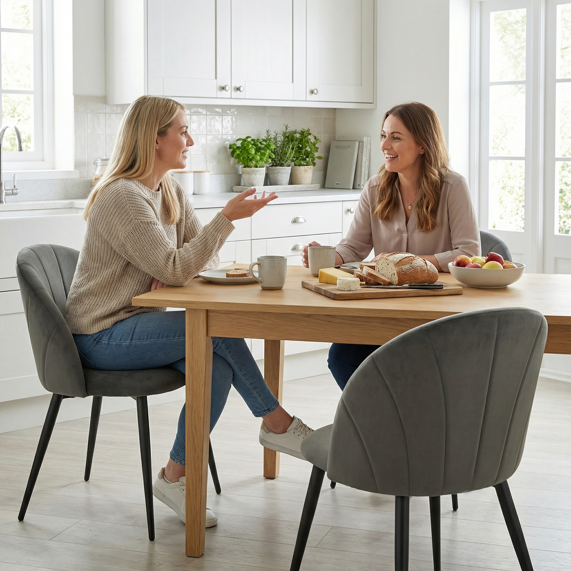  Set 2 Scaune de Sufragerie Tapitate cu Spatar Tip Scoica din Catifea, 52x55x79 cm, Gri [7]