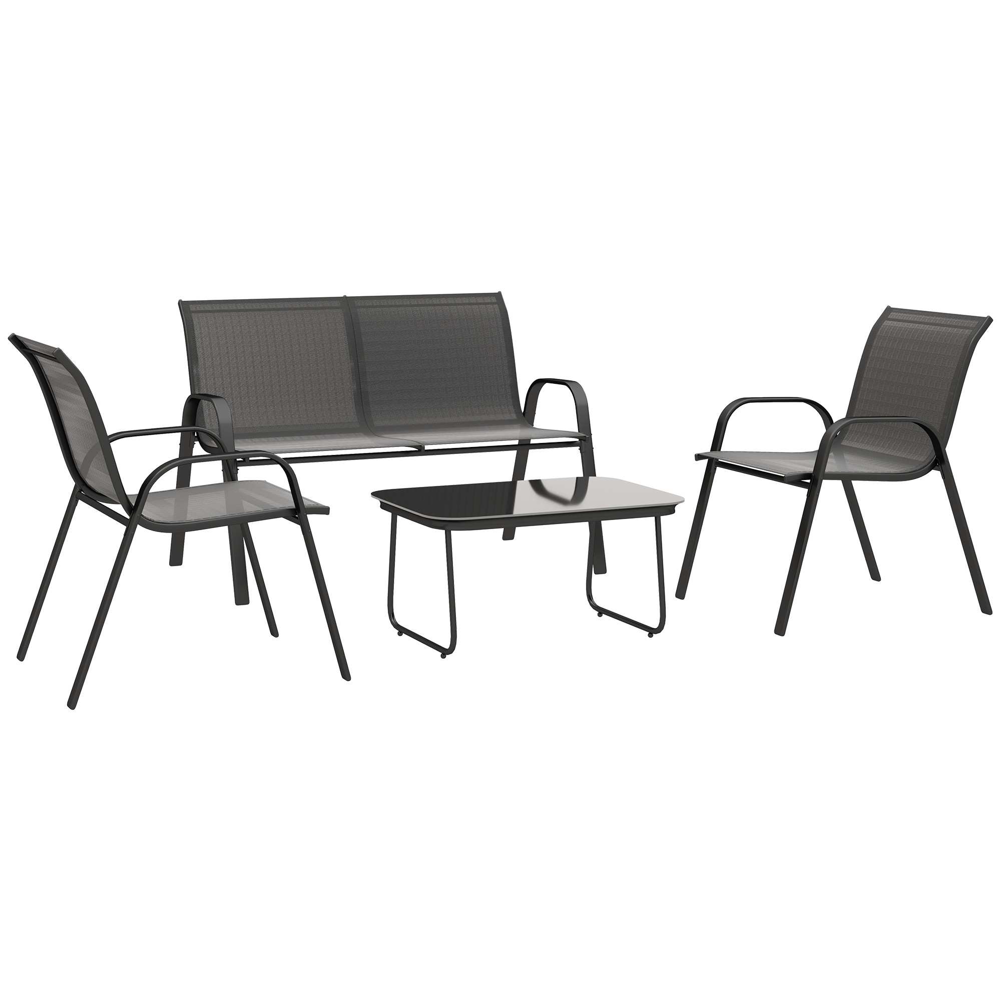 Gradina & balcon -  Set Mobilier de Gradina din 4 Piese cu Canapea, 2 Scaune Stivuibile si Masuta de Cafea, 113x66x79 cm, Negru