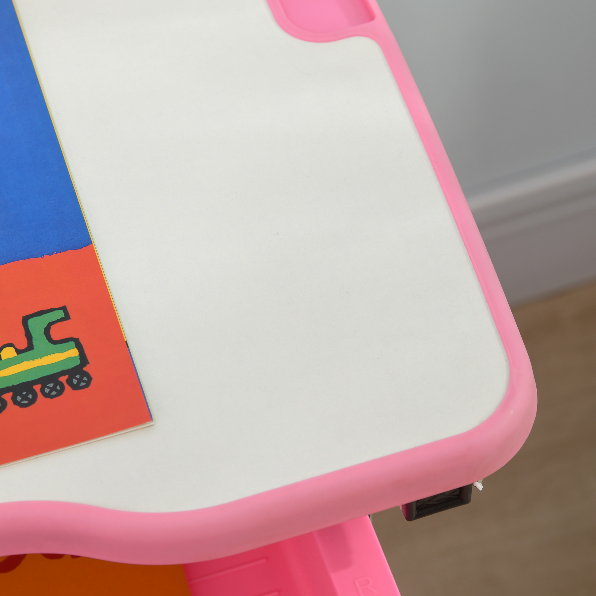  Set Masa si Scaun pentru Copii Reglabila pe inaltime, cu Blat inclinabil 45°, 66x47x52-77 cm, Roz [8]