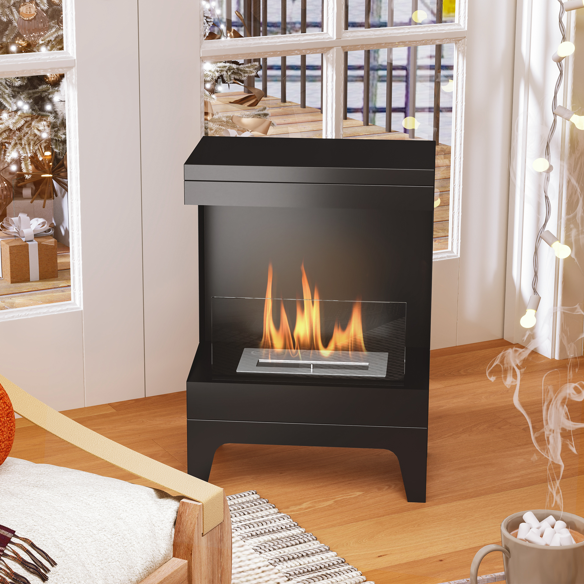  semineu pe Bioetanol Autoportant cu Arzator de 0,9L si Durata de 3,3 Ore, 38x22x54 cm, Negru [8]