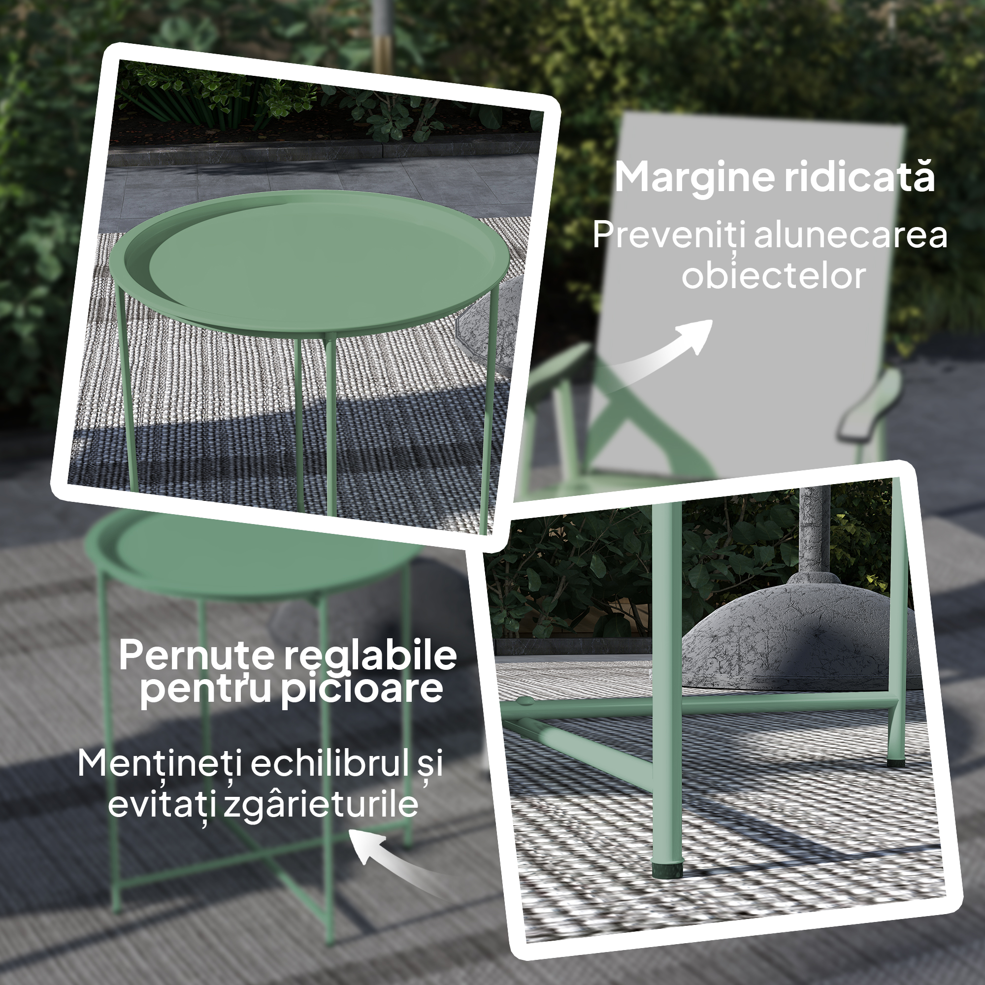  Masa de gradina cu tava detasabila si picioare pliabile din otel, Ø46x50 cm, verde [5]