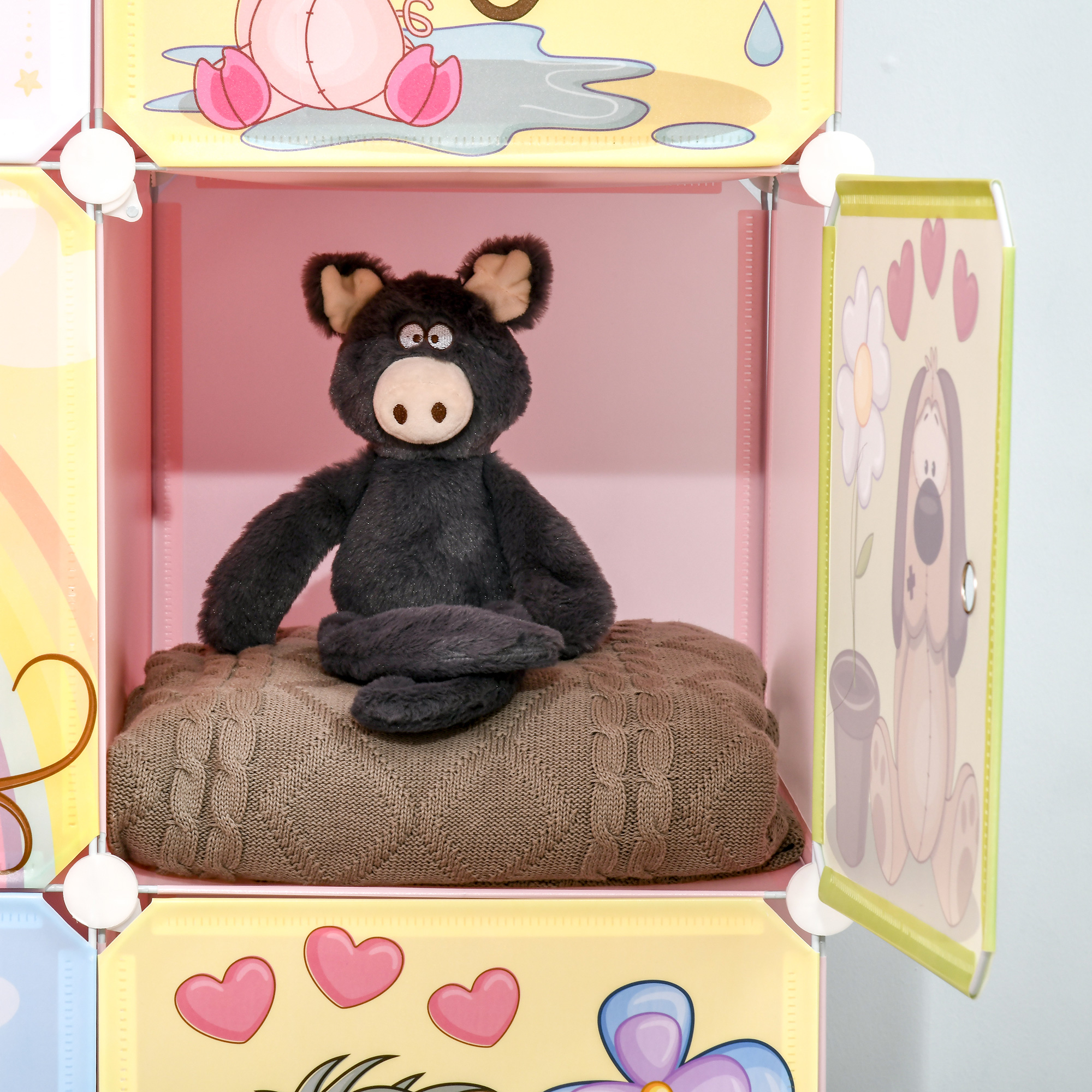  Mobilier pentru incaltaminte modular cu decor animalier, 8 cuburi din plastic PP si otel, 74x47x144cm, Roz [6]