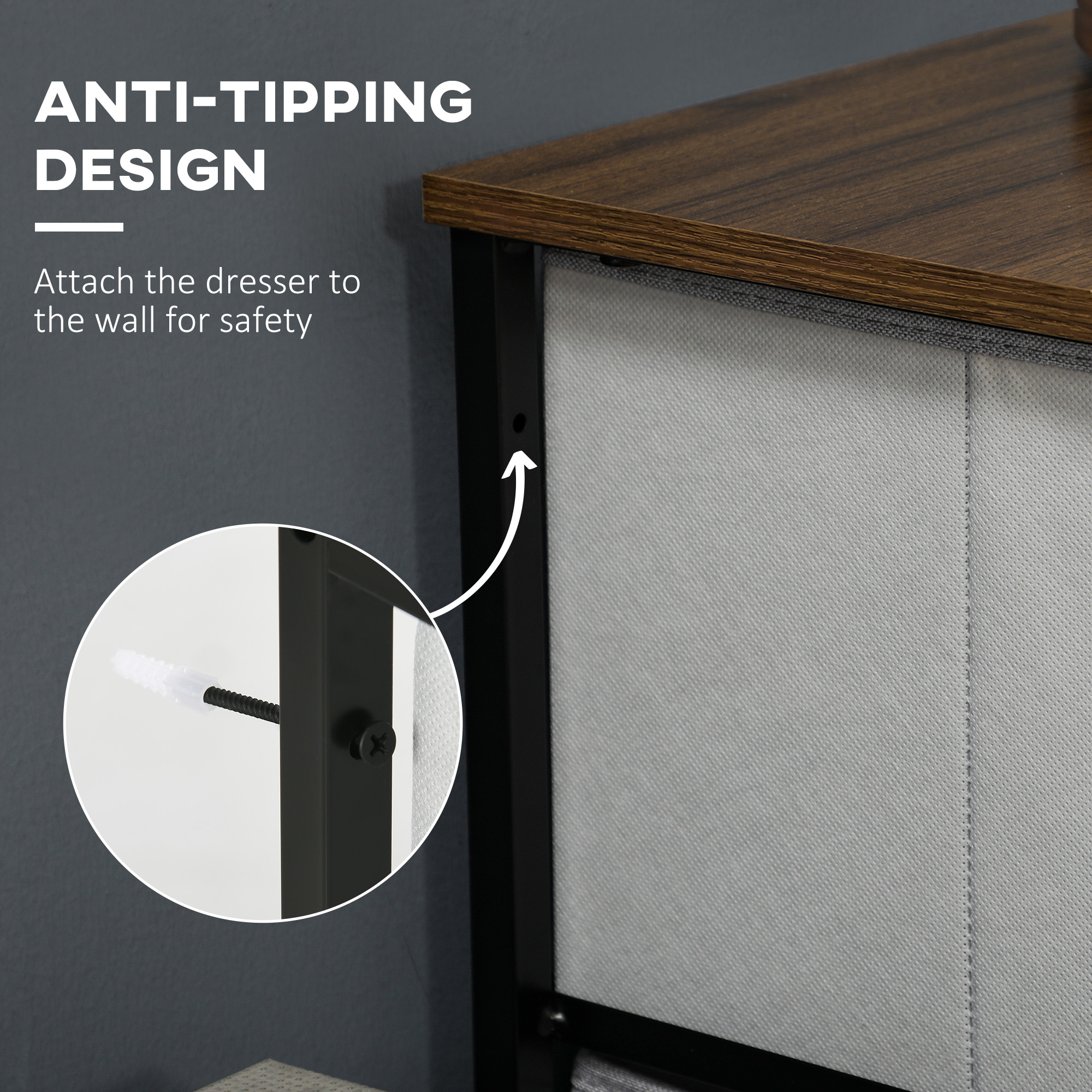  Comoda 5 sertare in stil industrial, comoda pentru dormitor cu sertare detasabile din material textil, lemn si otel, 45x30x116cm [4]