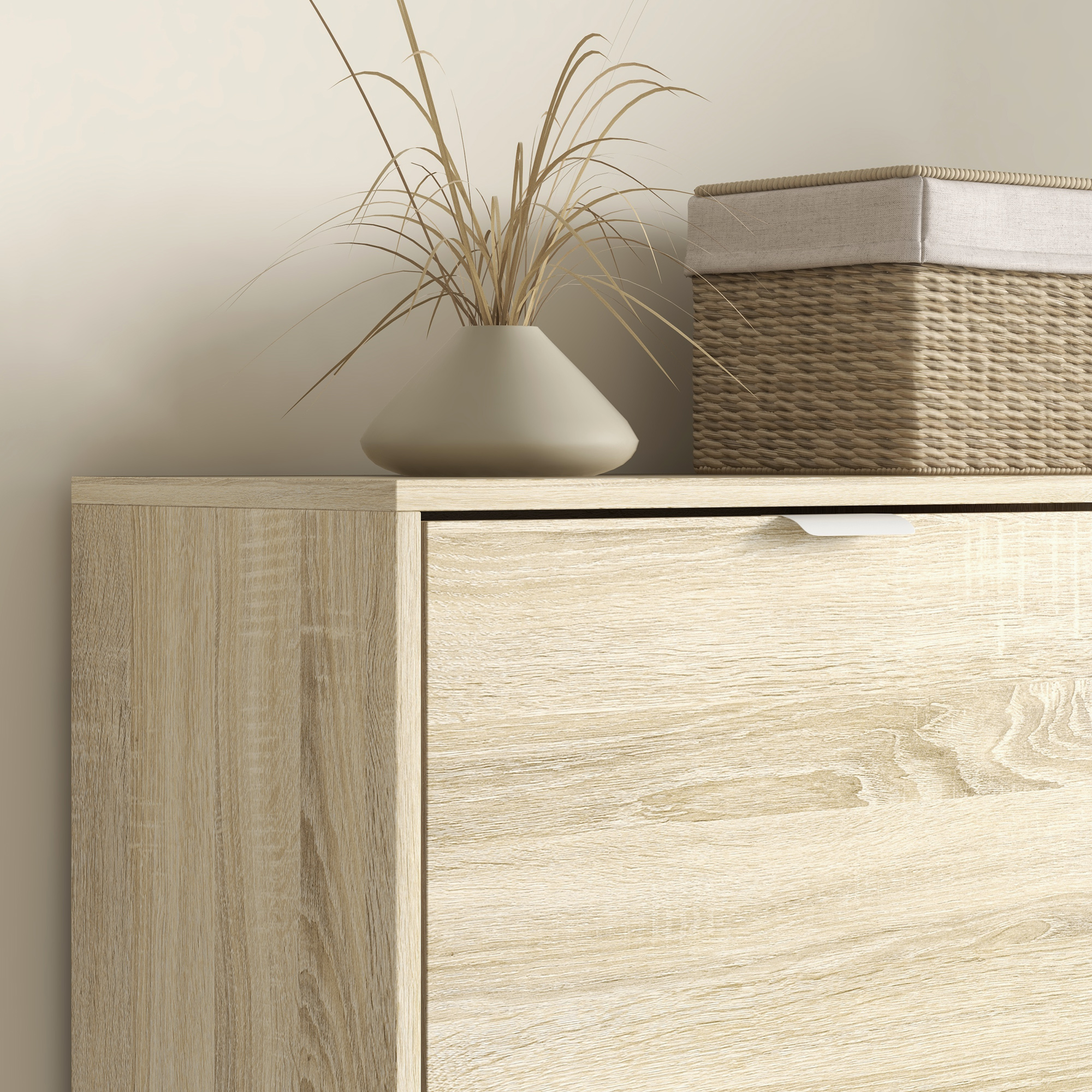  Etajera pentru Pantofi cu Oglinda, 4 Sertare Rabatabile si 2 Dulapuri, 82x30x168 cm, Culoare Stejar [8]