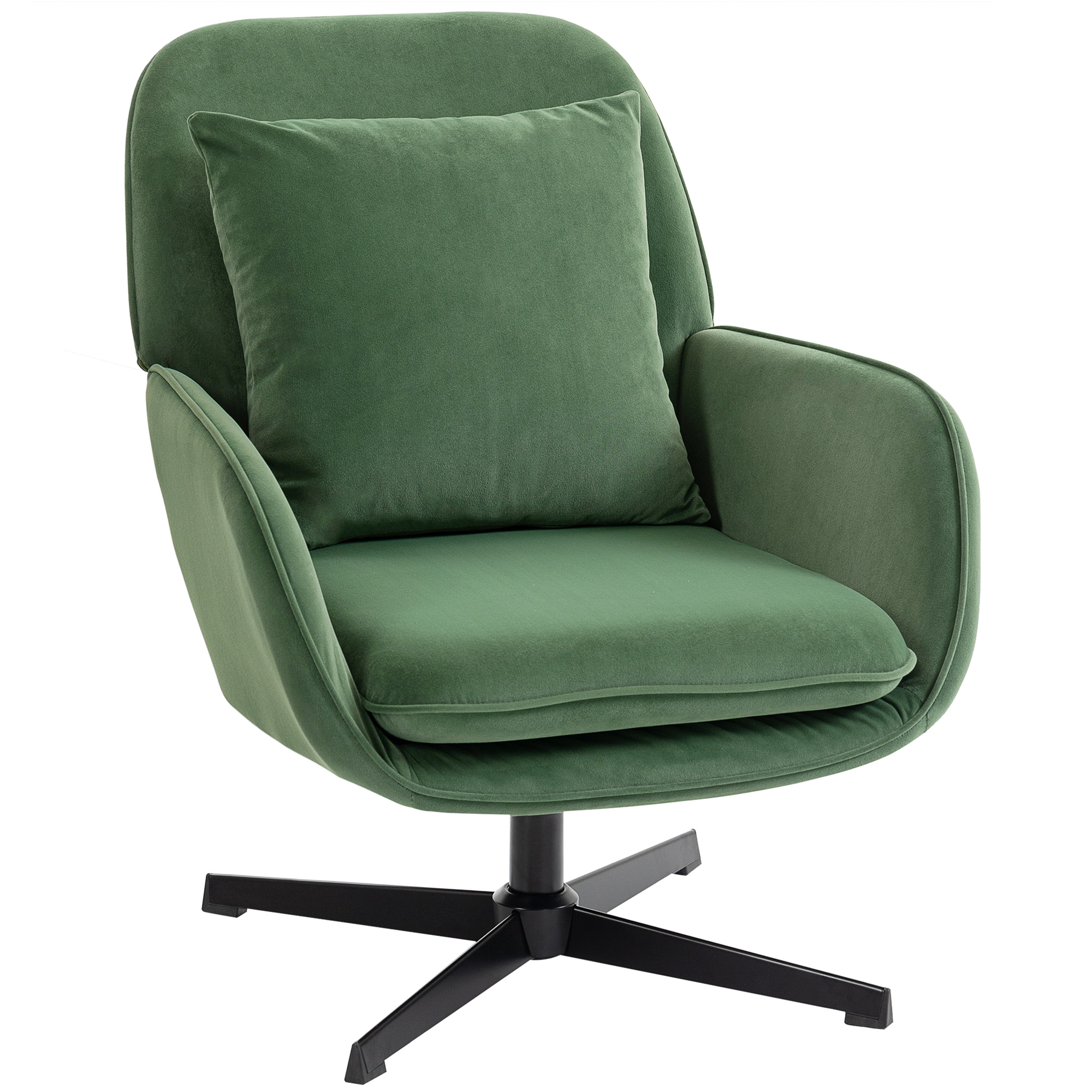 Living & hol -  Fotoliu de Salon Rotativ 360° cu Perna Lombara Detasabila, sezut Generos, Fotoliu Tapitat Modern din Catifea cu Cotiere, pentru Living, 73x83.5x85 cm, Verde