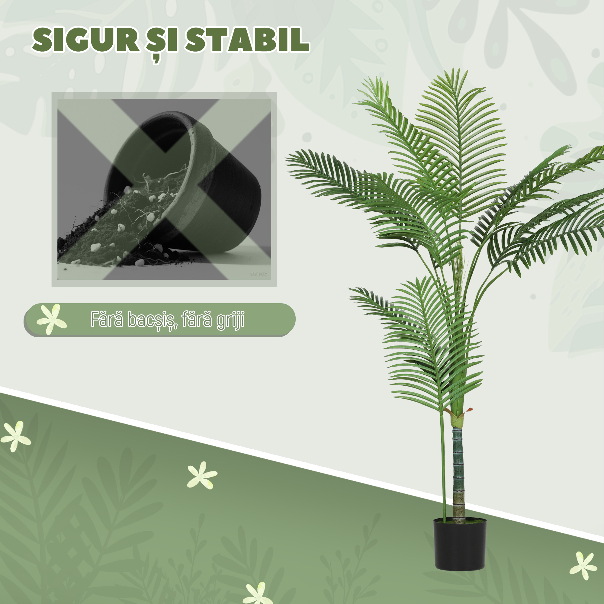  Palma Artificiala Areca inalta de 150 cm pentru Interioare cu Vas Verde [6]
