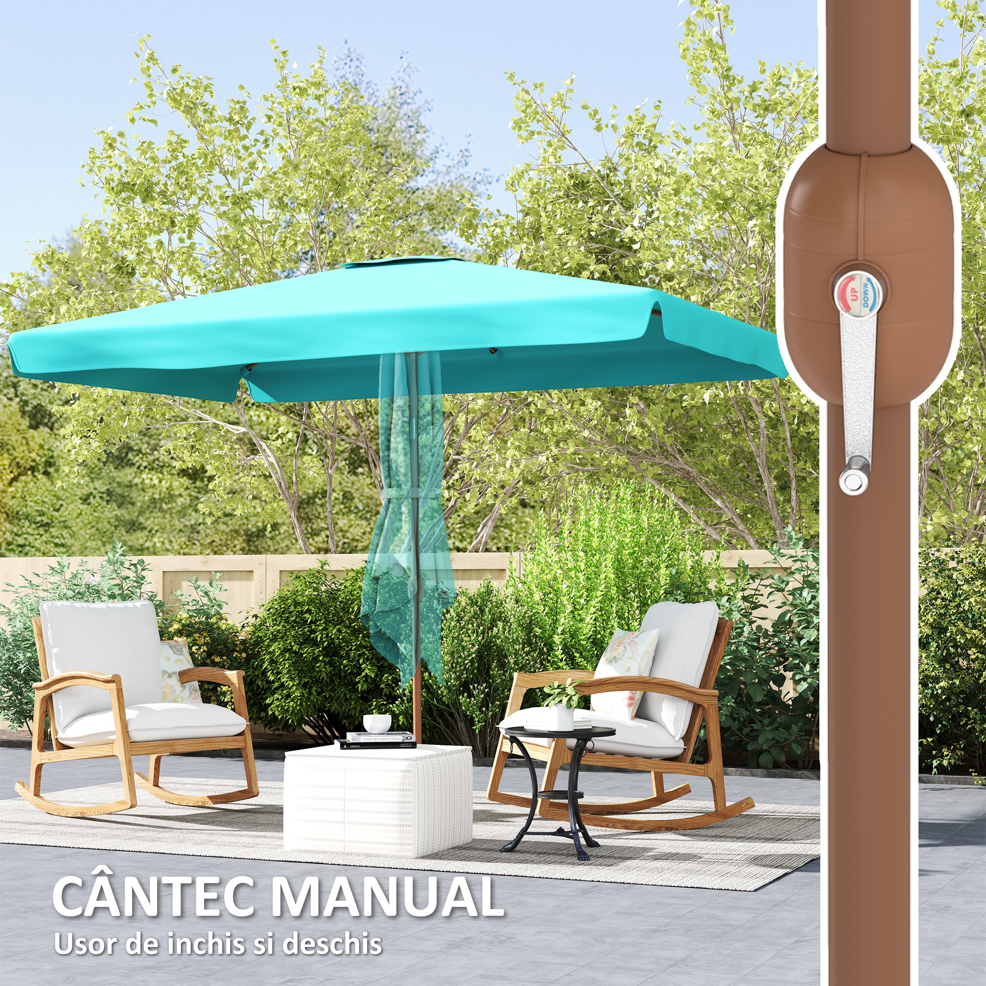  Umbrela de Gradina 2x3 m cu Manivela, Inclinabila si Anti-UV 50+, Turcoaz [6]