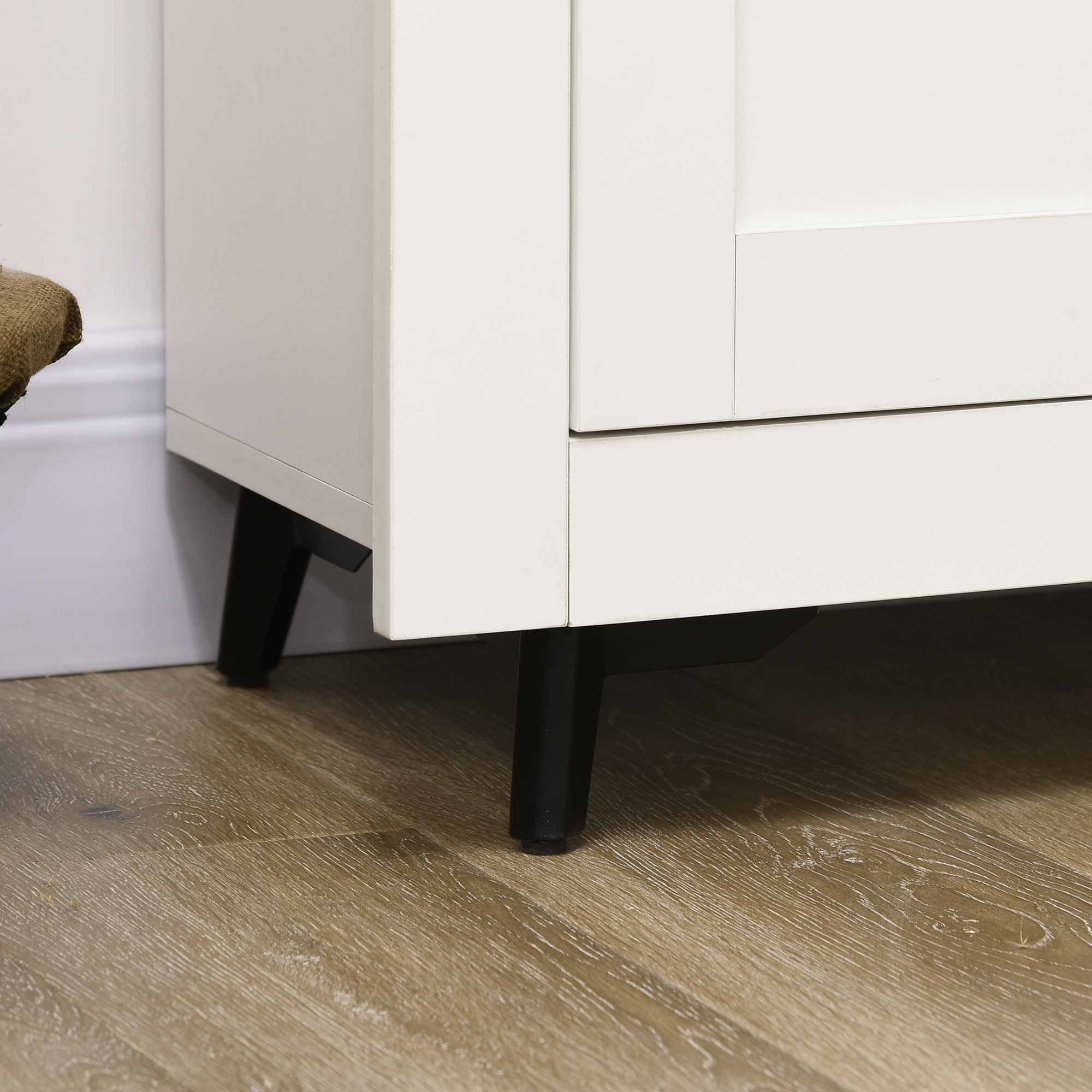  Bufet din Lemn cu 2 Sertare si 2 Dulapuri, 117x35x80 cm, Alb si Finisaj Lemn [8]