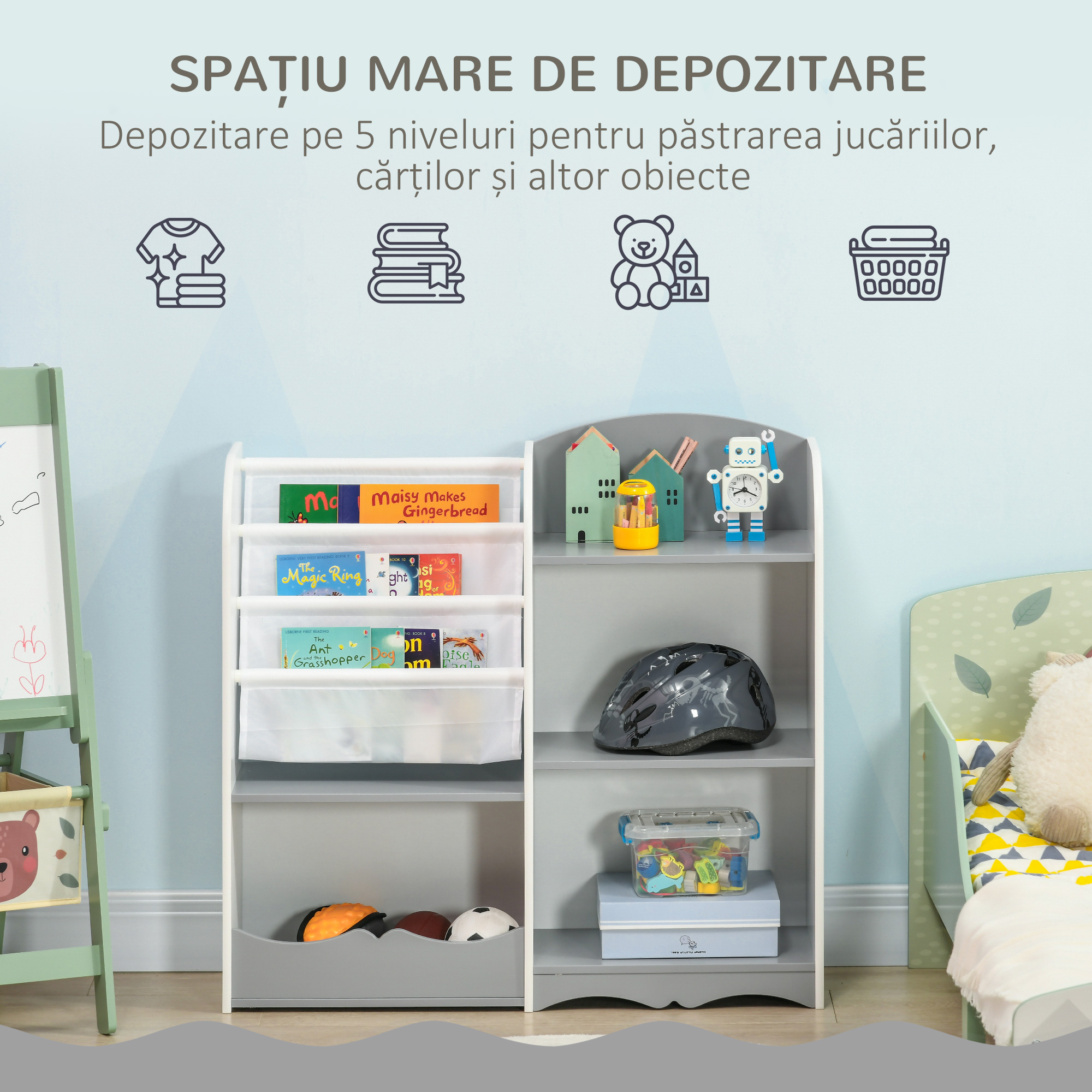  Raft pentru jucarii pentru copii Mobilier dormitor din lemn mobilier pentru sufragerie si cresa gri pentru scoala mobilier camera copilului birou pentru copii mici [3]
