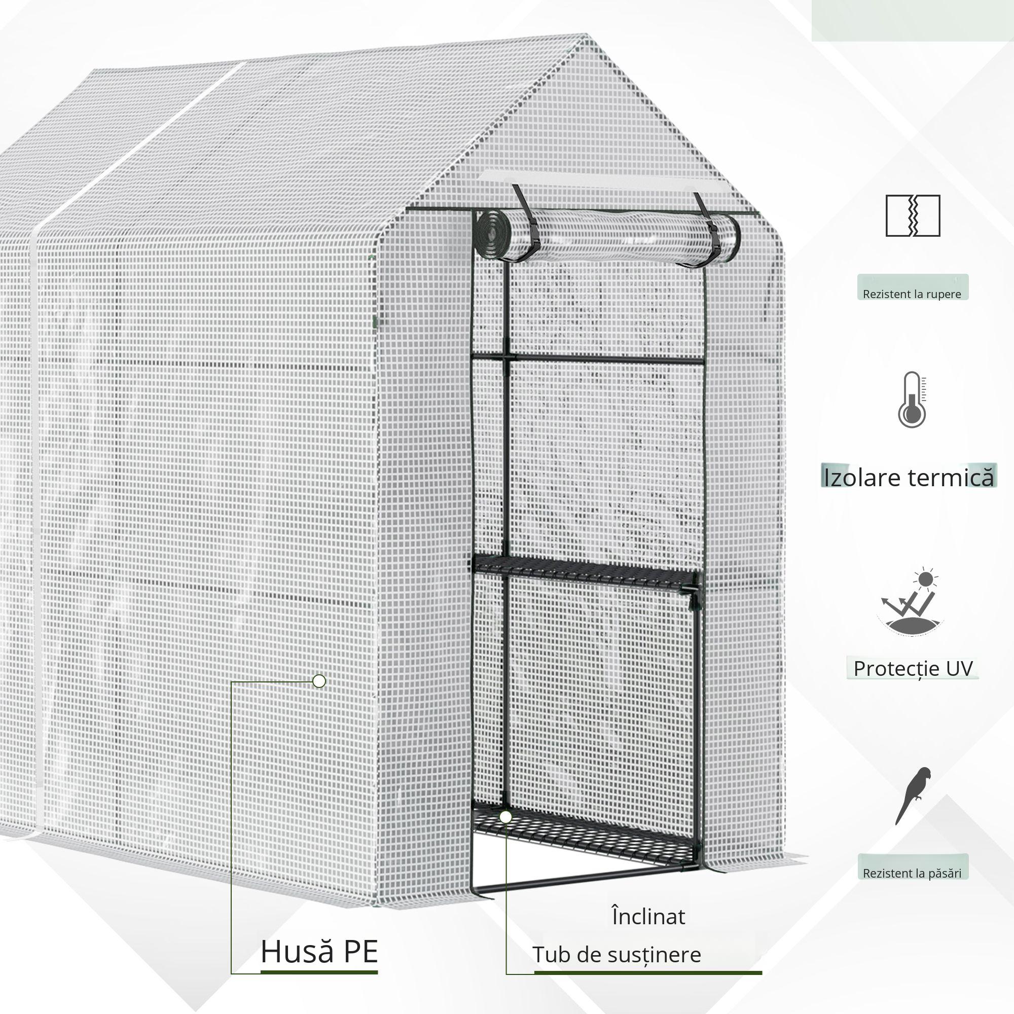  Sera tip Casuta cu Acoperire din PE, Usa cu Balamale si 4 Rafturi, 186x120x190cm, Alb [4]