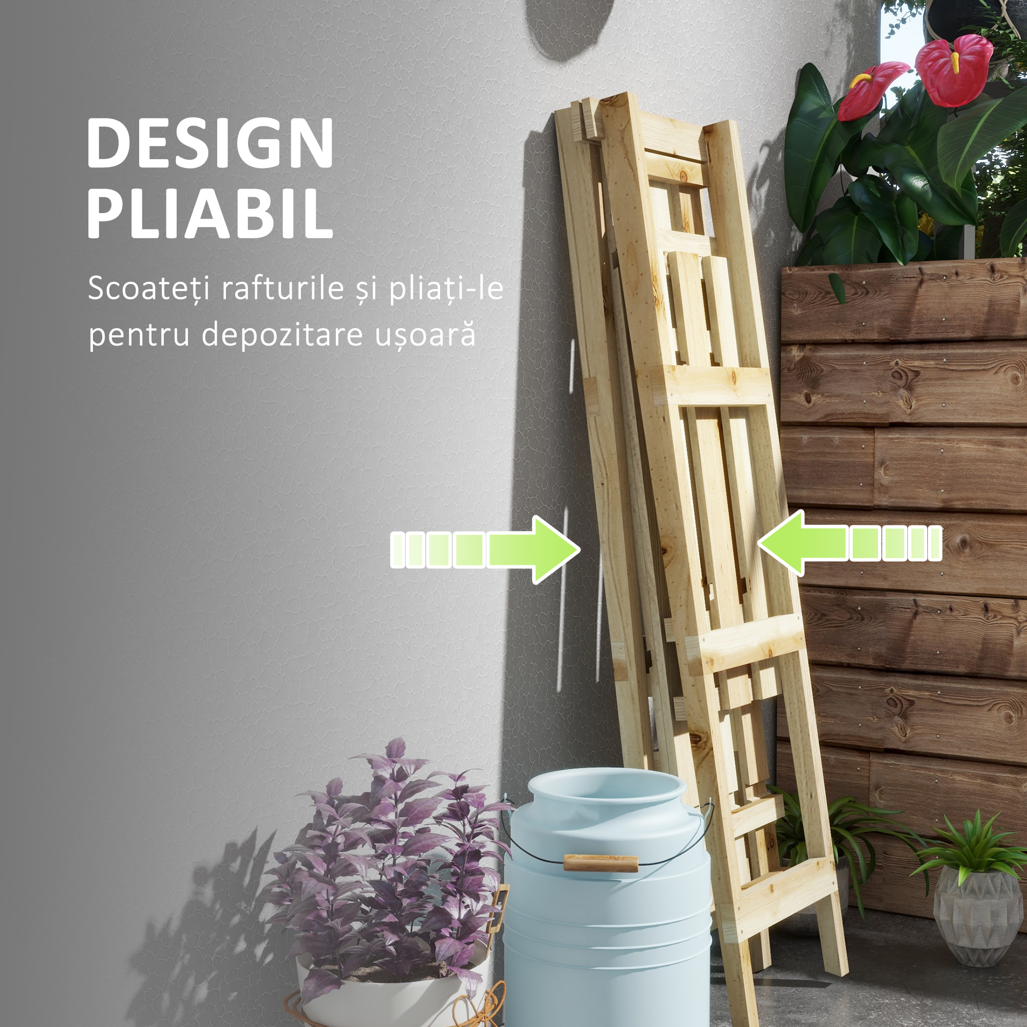  Suport Vertical pentru Plante cu 3 Nivele din Lemn de Brad, 100x36x112 cm, Culoare Lemn Natural [4]