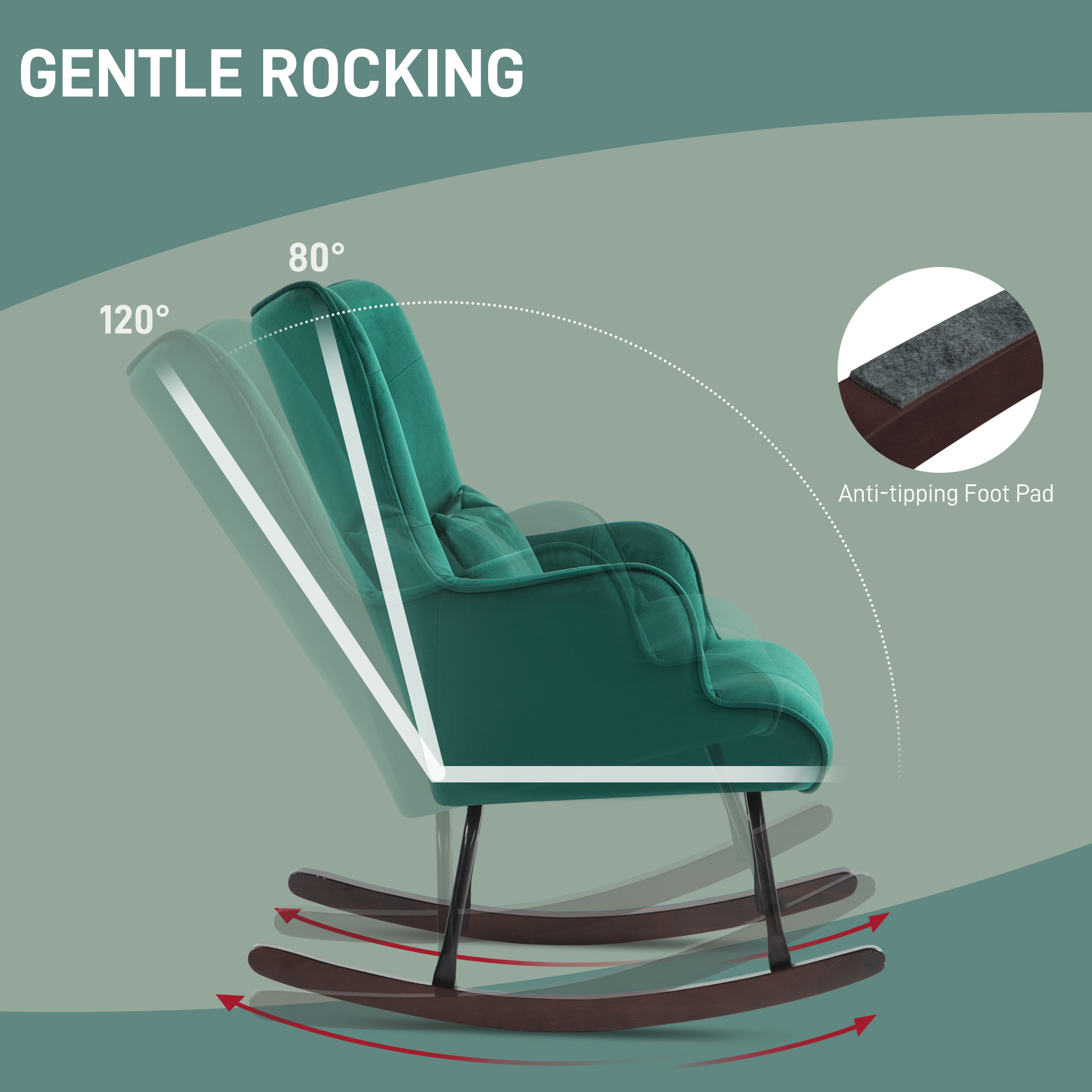  Fotoliu Balansoar Verde - Catifea cu Spatar inalt & Perna [4]