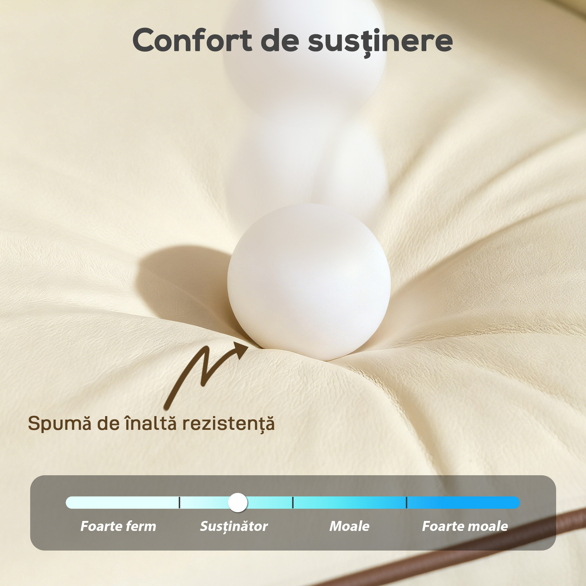  Canapea cu 3 Locuri, Tapitata in Piele Sintetica cu Margini Contrastante, Canapea pentru Living cu Umplutura Groasa, 2 Perne Detasabile si Lavabile, Brate si Buzunare Laterale, 190x83x90 cm, Bej [3]