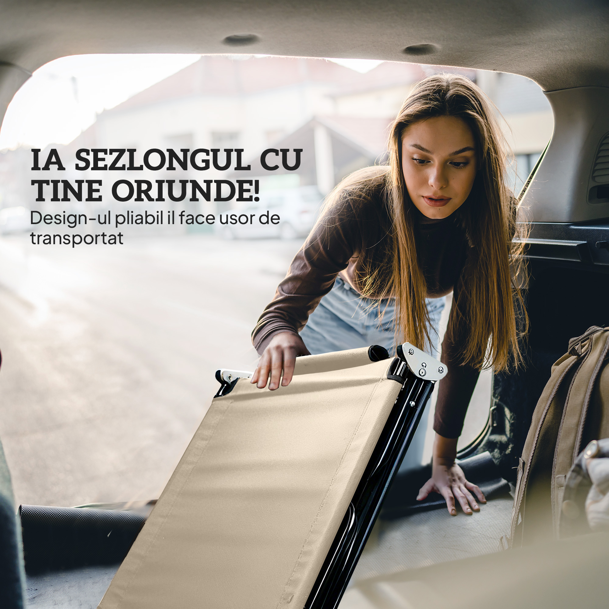  sezlong Pliabil cu Orificiu pentru Fata Captusit si Spatar Rabatabil, Bej [7]