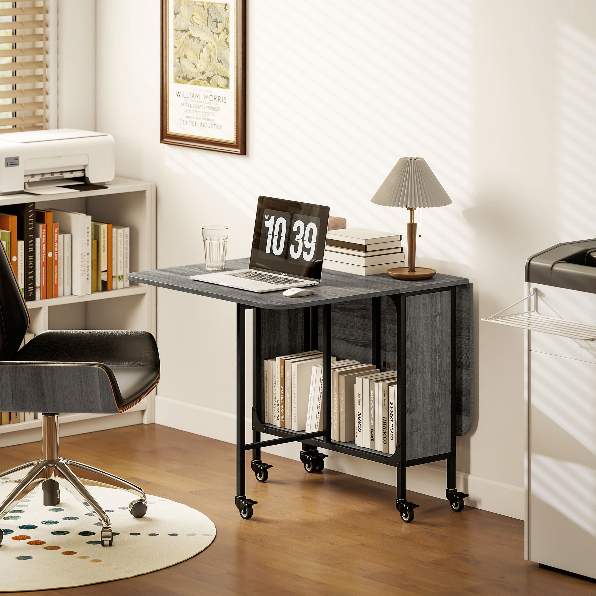  Masa de dining pliabila pentru maximum 6 persoane, cu raft, din lemn si metal, 130x80x74 cm, gri [7]