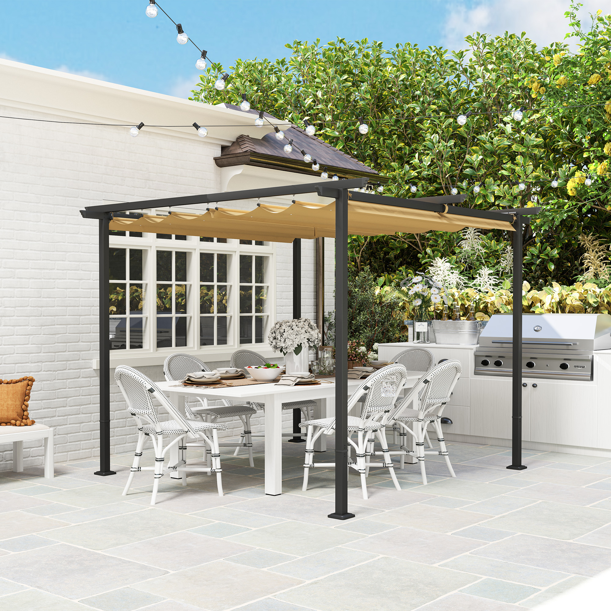  Pergola de Gradina cu Acoperis Retractabil si Cadru Metalic, 300x300x227 cm, Bej [7]