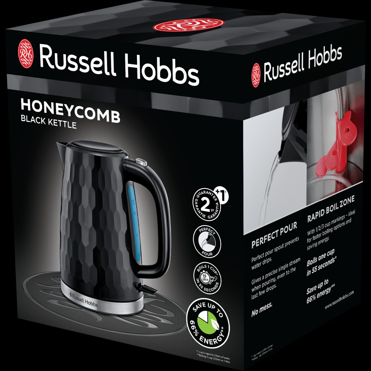 Fierbator Russell Hobbs Honeycomb, 1.7L, 2400W, design fagure, filtru calcar detasabil, negru [3]