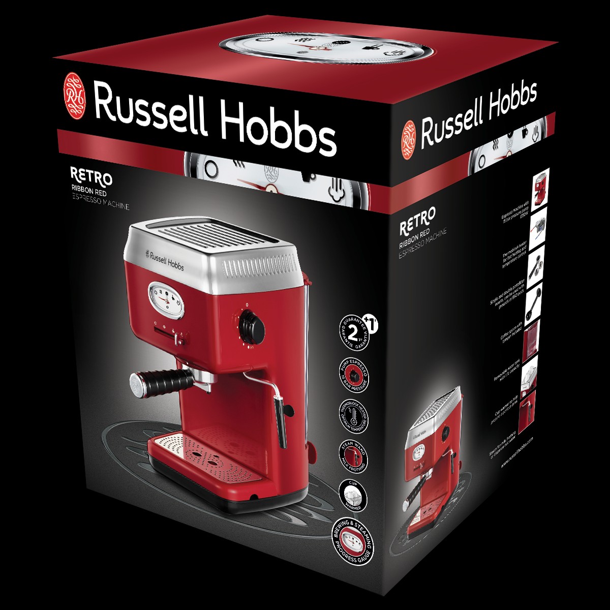 Espressor Russell Hobbs Retro Ribbon, 15 bar, rezervor 1.2L, spumare lapte, incalzire rapida, rosu [3]