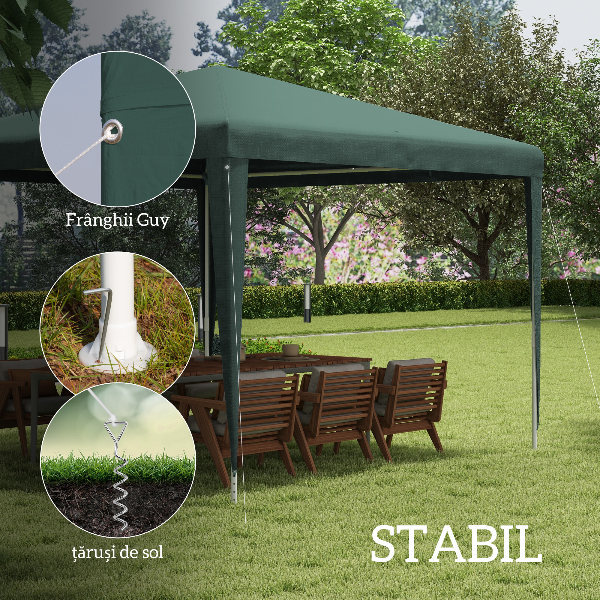  Pavilion de Gradina 3x3 m Portabil cu Protectie Anti UV, Verde [5]