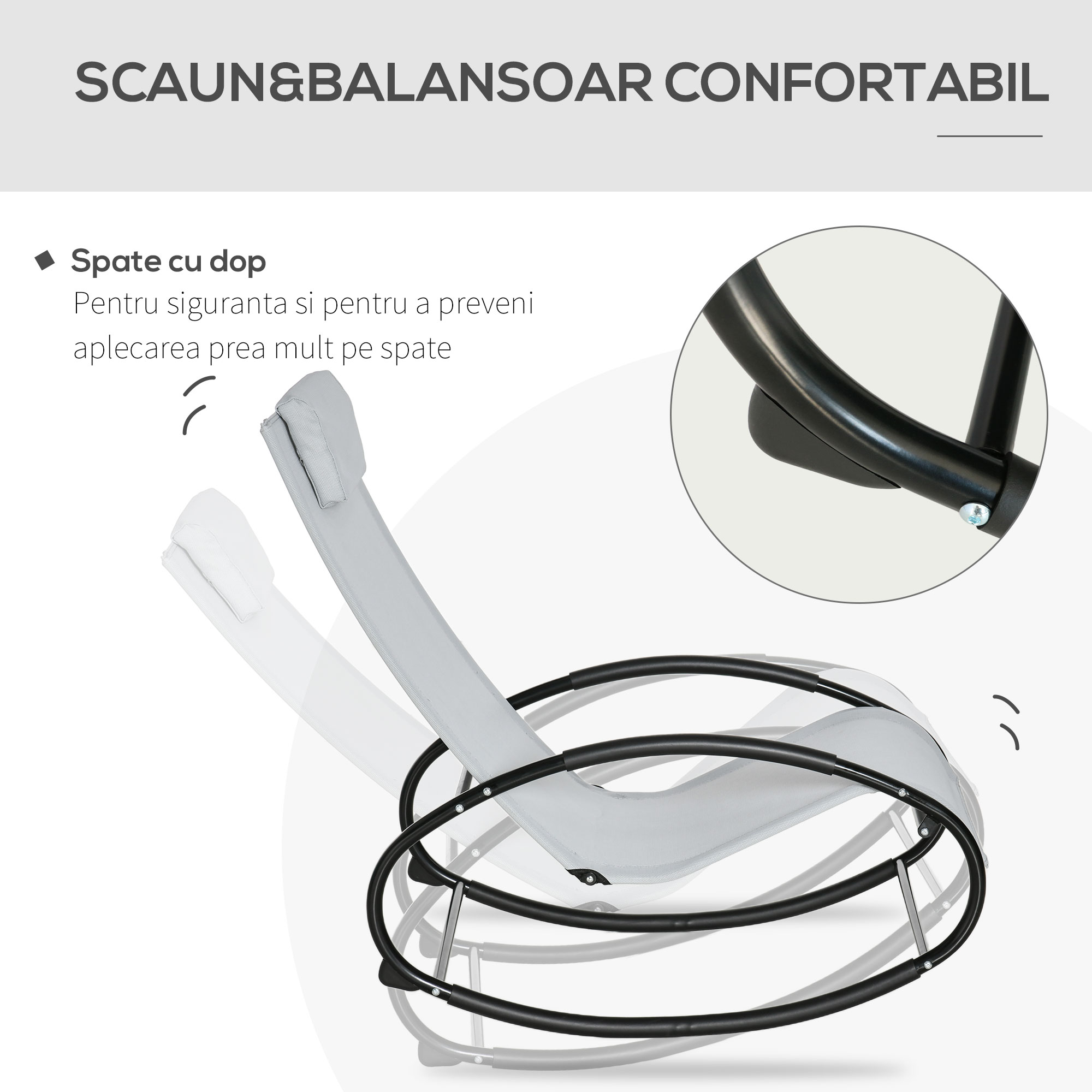  Sezlong de Gradina cu Gravitate Zero, Balansoar Ergonomic cu Perna si Tesatura Respirabila pentru Interior si Exterior, Gri [3]