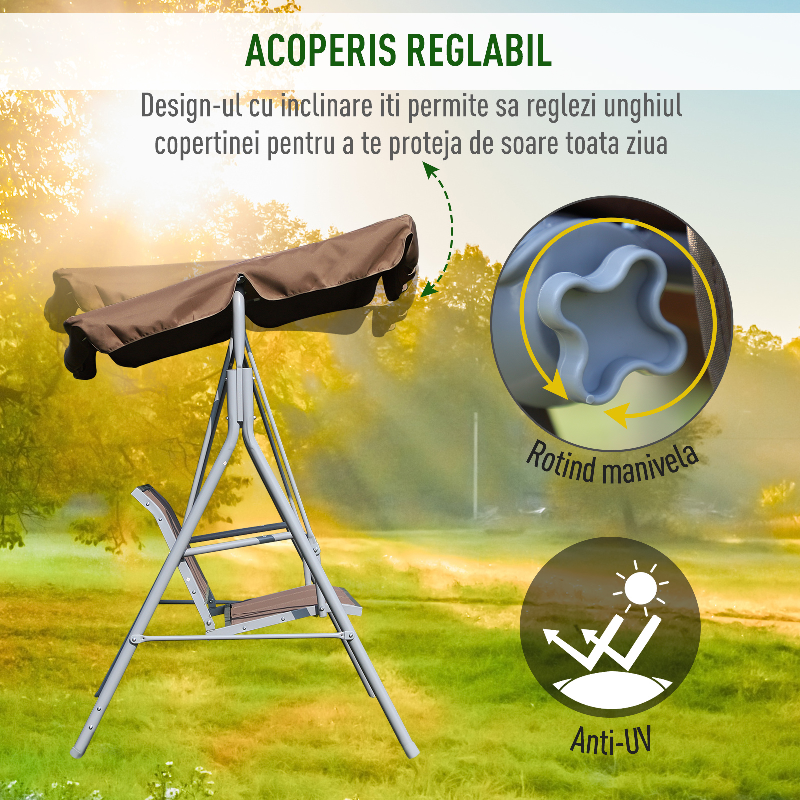  Balansoar de Gradina 3 Locuri Schelet in Metal Maro 171x108x154cm [3]