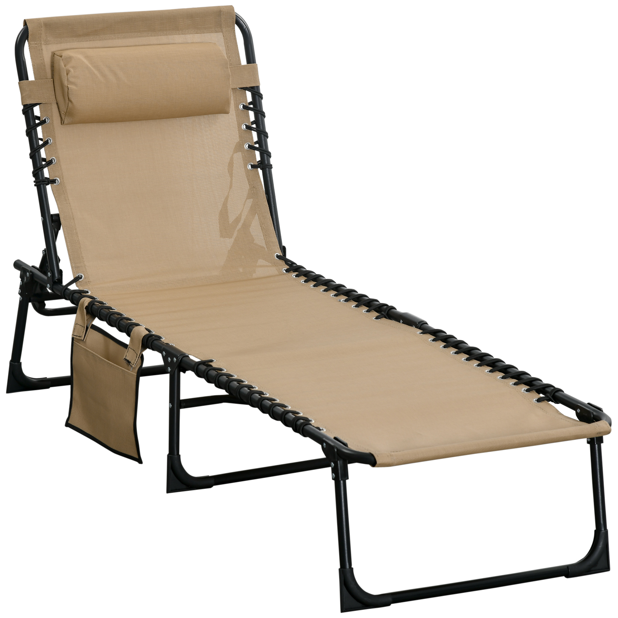 Gradina & balcon -  Portable Sun Lounger, Folding Camping Bed 5-position Adjustable Grey