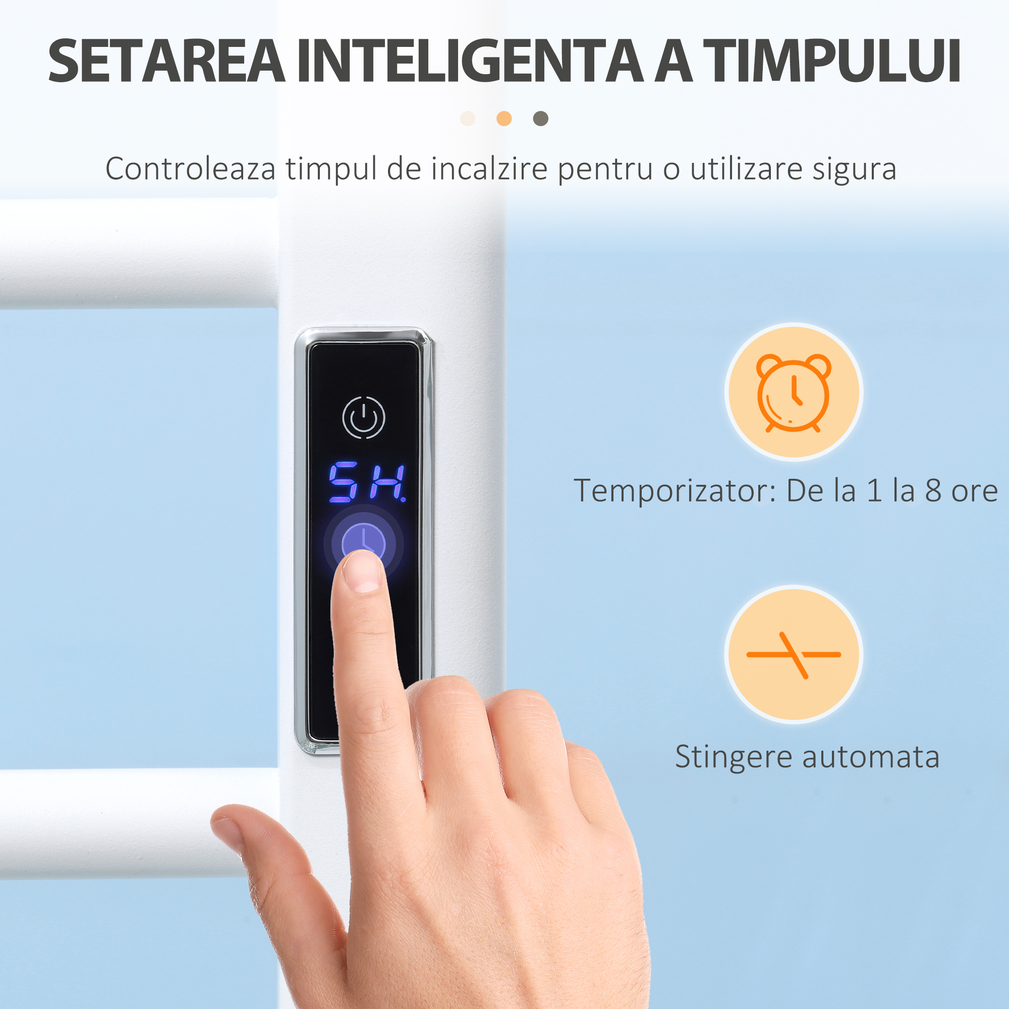  Incalzitor electric pentru prosoape , cu 8 bare cu temporizator incorporat si indicatoare LED, otel carbon, alb [5]