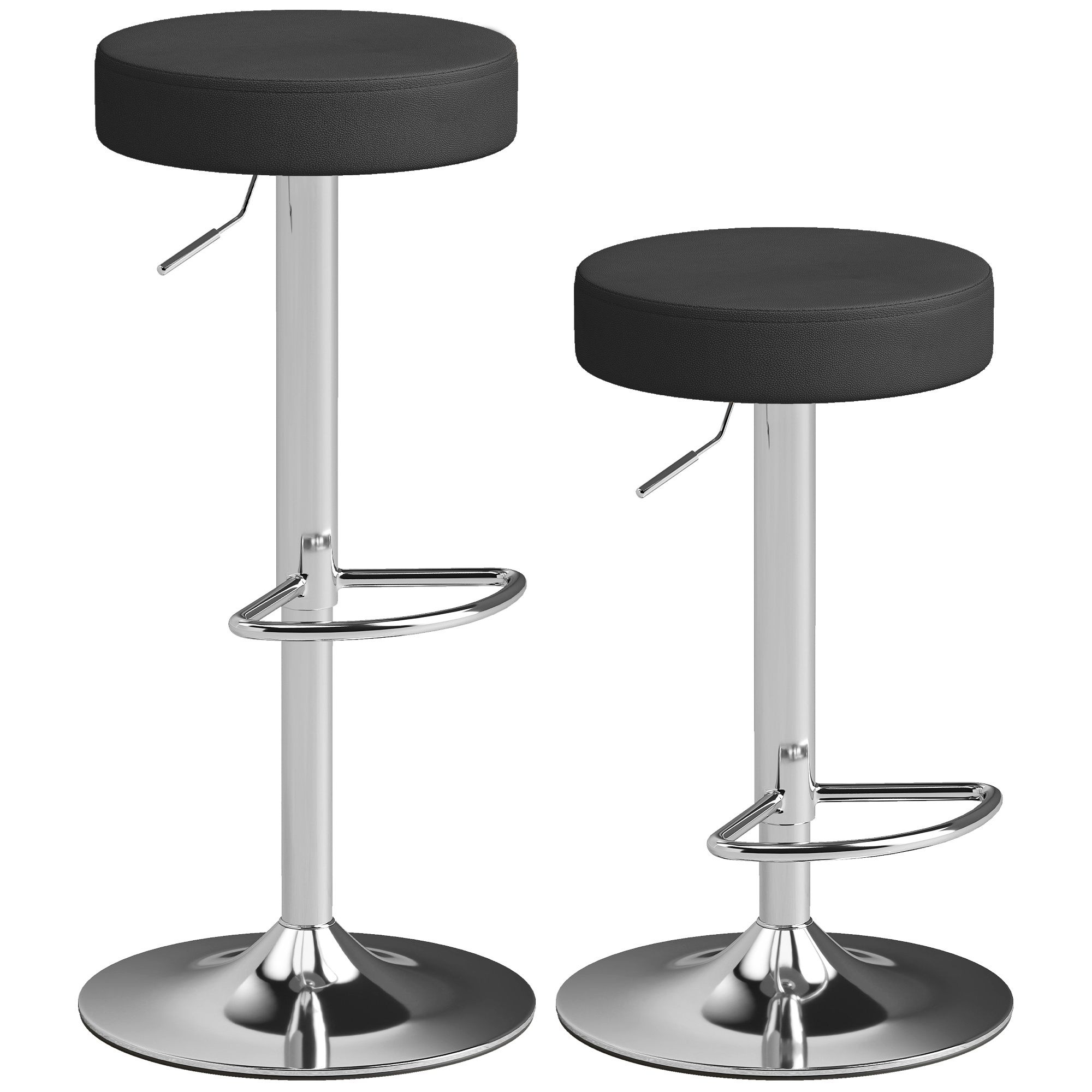 Scaune bucatarie & living -  Set 2 Scaune de Bar Moderne si Reglabile, din Piele PU, Spuma si Metal, 38.5x38.5x62-84 cm, Negru