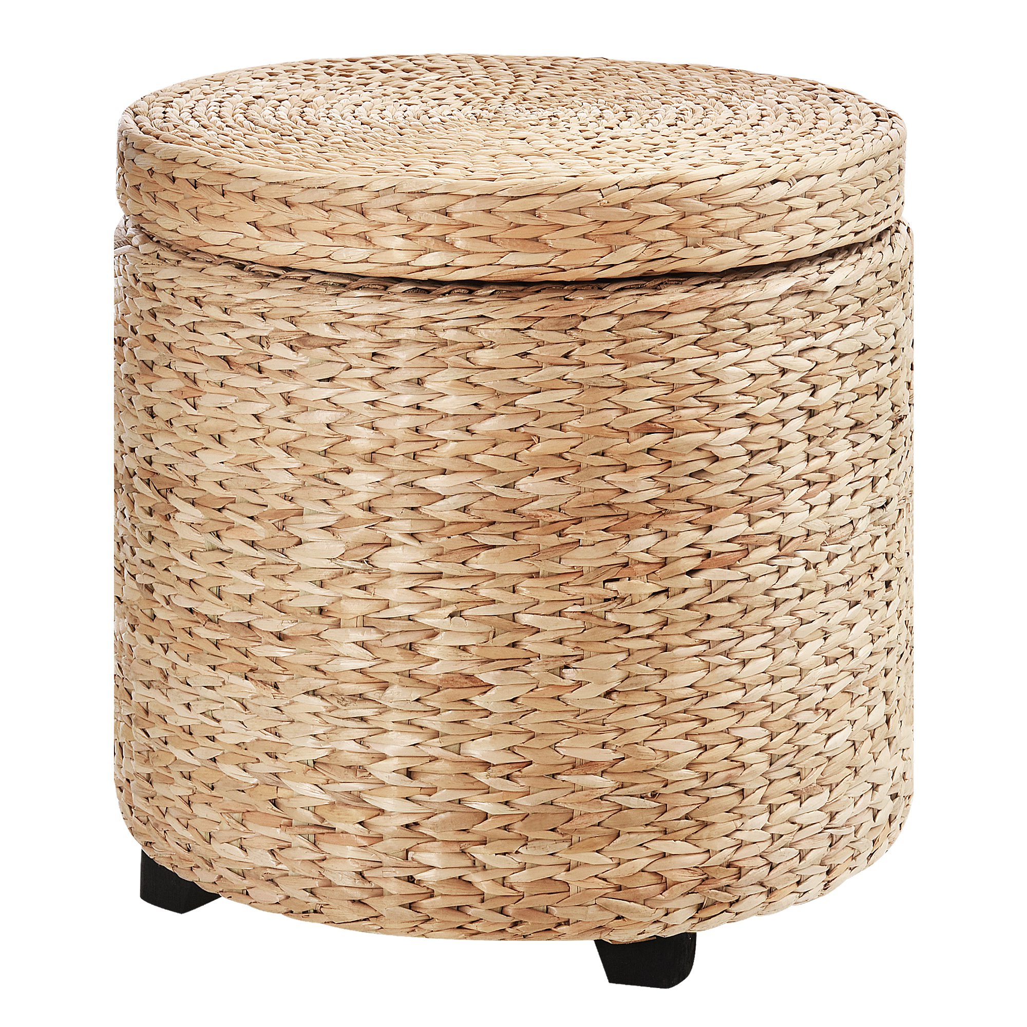 Mobila living -  Puf Container Rotund cu Husa din tesatura Imitatie In (100% Poliester) Taburet Sprijin Picioare Ф43x43cm - Kaki
