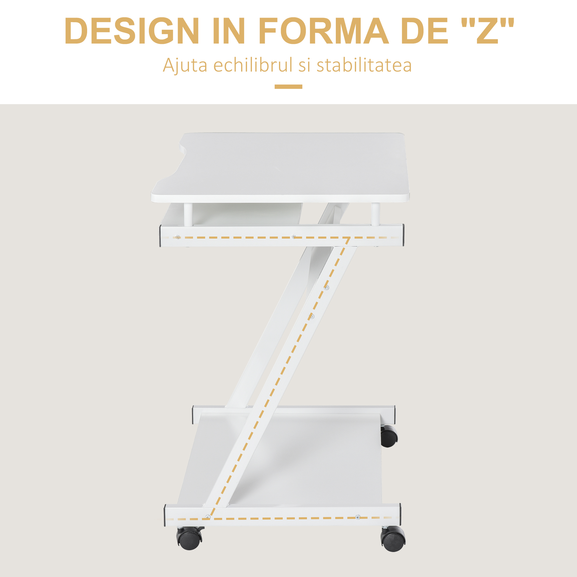  Masa Birou Alba - Cu Tastatura Glisanta & Roti [3]