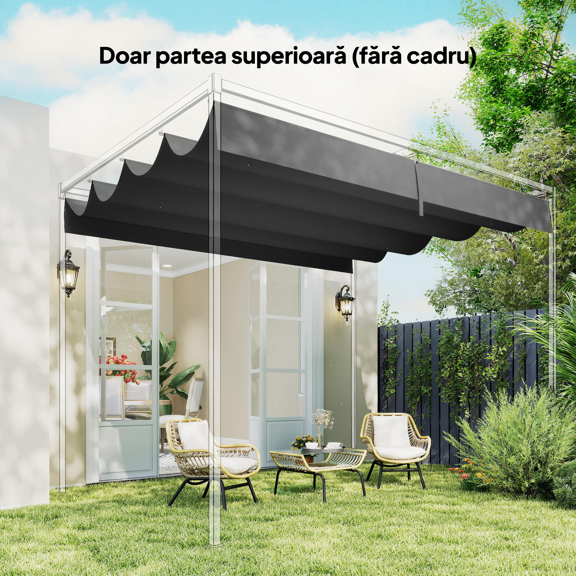  Acoperis pentru Pergola cu 8 Orificii pentru Drenaj, Husa de Schimb din Poliester Respirabil, Doar Acoperire, 392x350 cm, UV30+, pentru Pergola de Gradina 4x3m, Gri inchis [6]