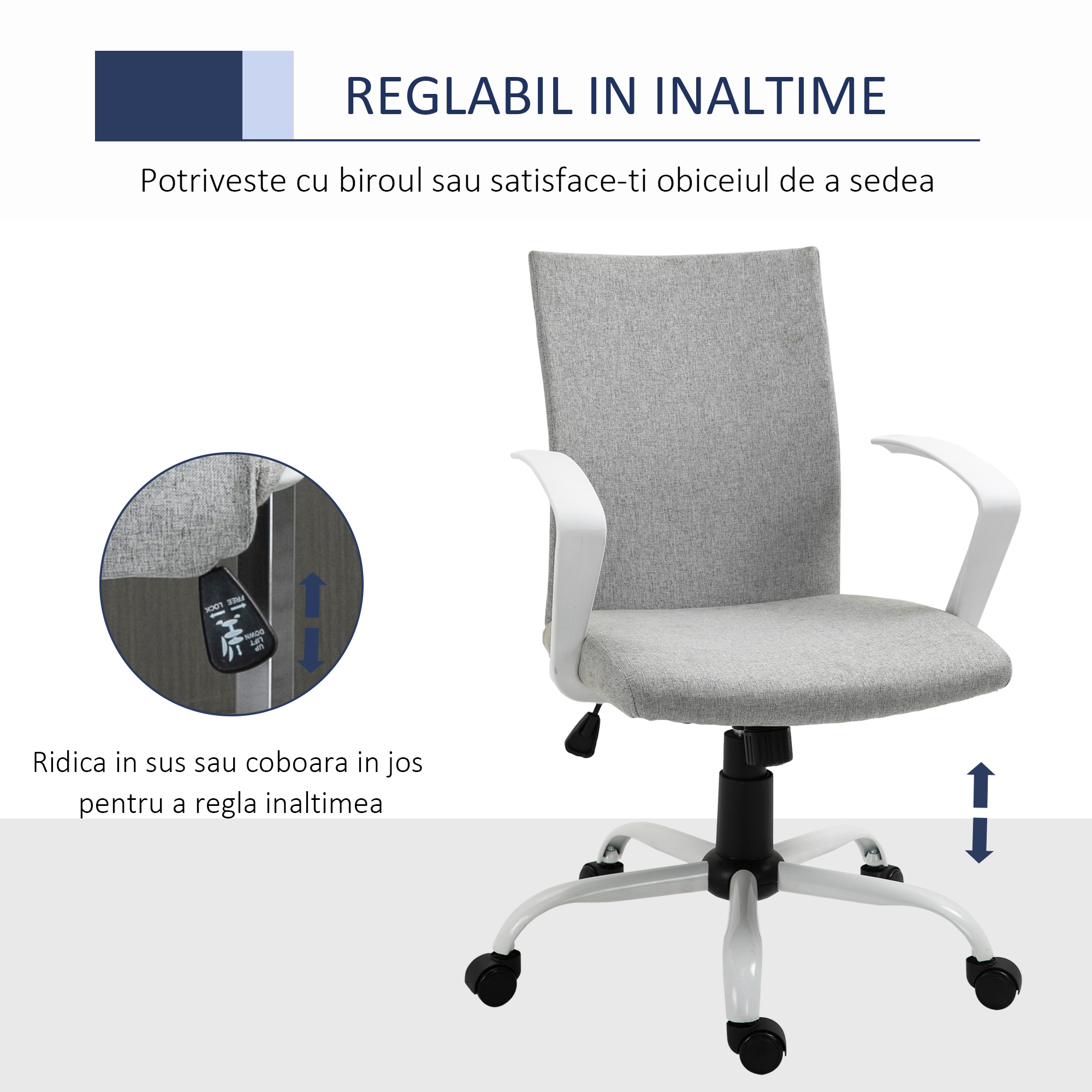  Scaun Birou Ergonomic Reglabil & Rotativ - Gri [3]