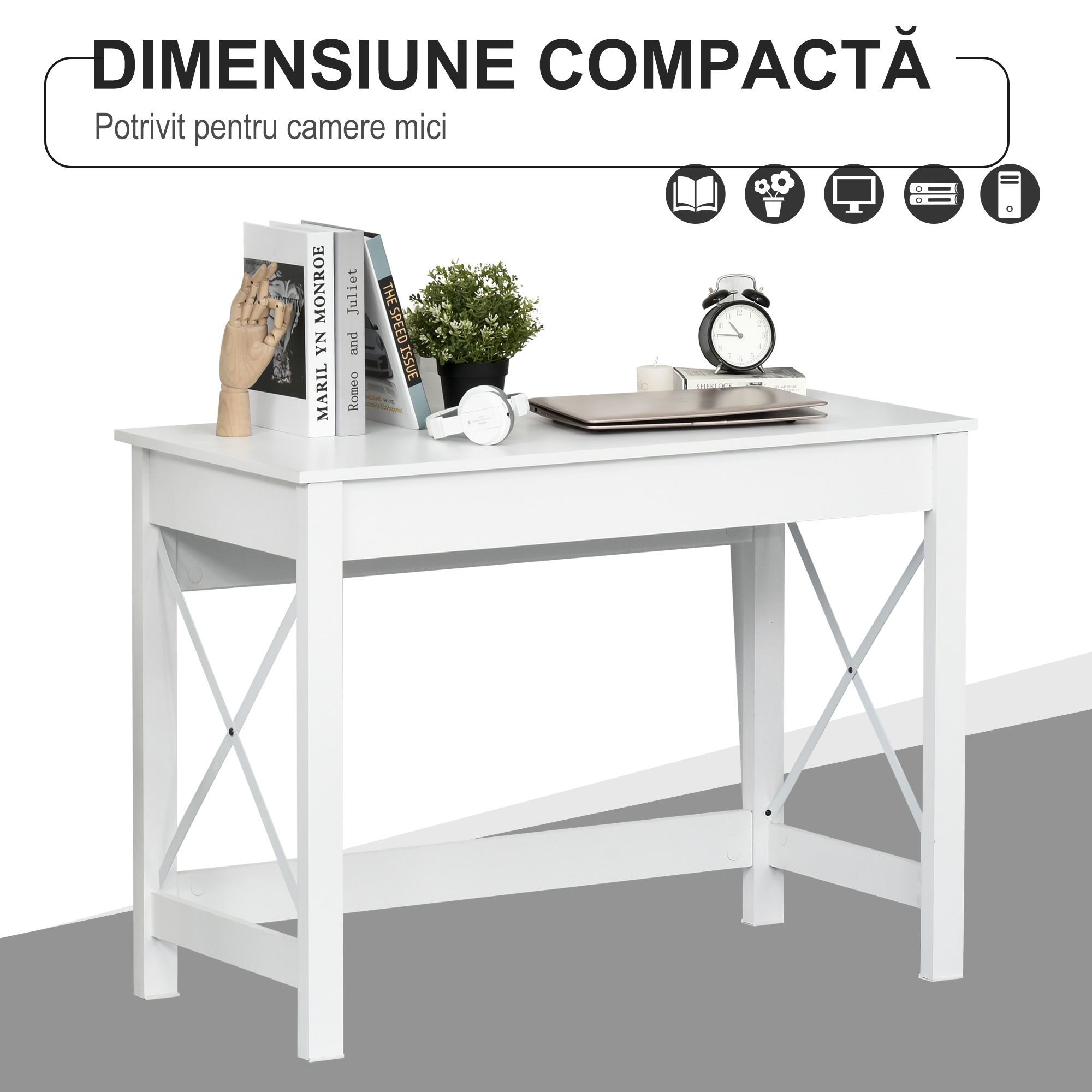 , Birou de Studiu, Stil Modern, MDF, Metal, 105x50x76 cm, Alb [3]