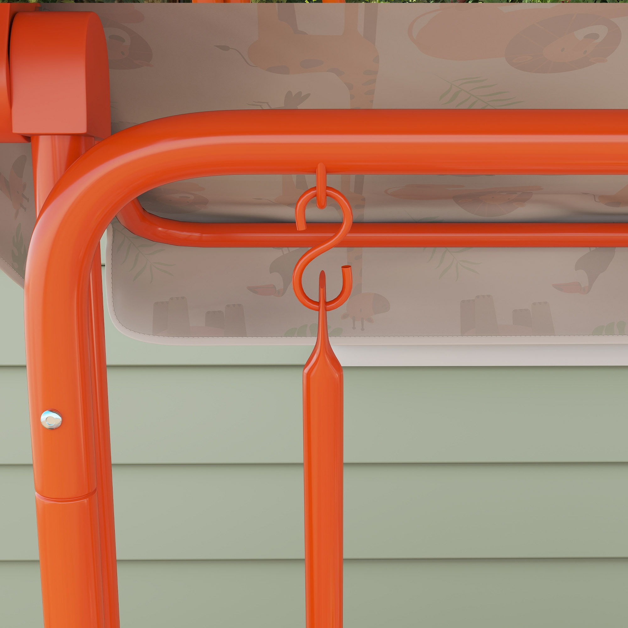  Leagan pentru Copii cu 2 Locuri, Acoperis Reglabil si Curele de Siguranta, Leagan pentru Gradina si Interior din Otel si Material Oxford, Max 60 kg, 112x75x120 cm, Portocaliu [8]