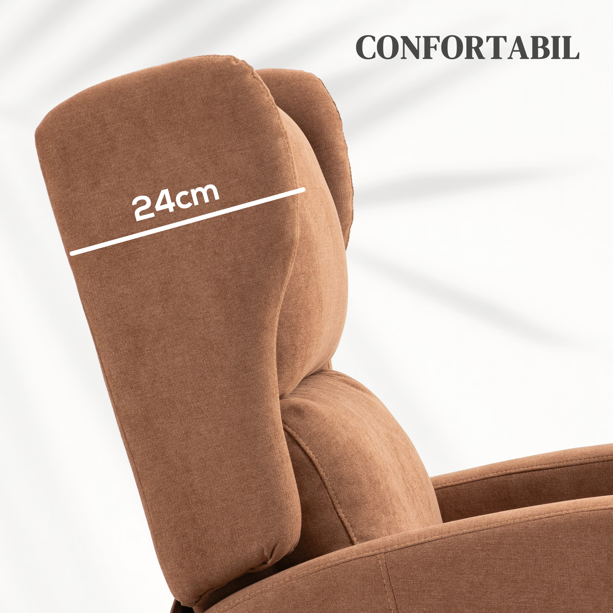  Fotoliu Relaxant cu Functie de Ridicare, din Catifea, cu Spatar Rabatabil la 160° si Telecomanda, Maro inchis [4]