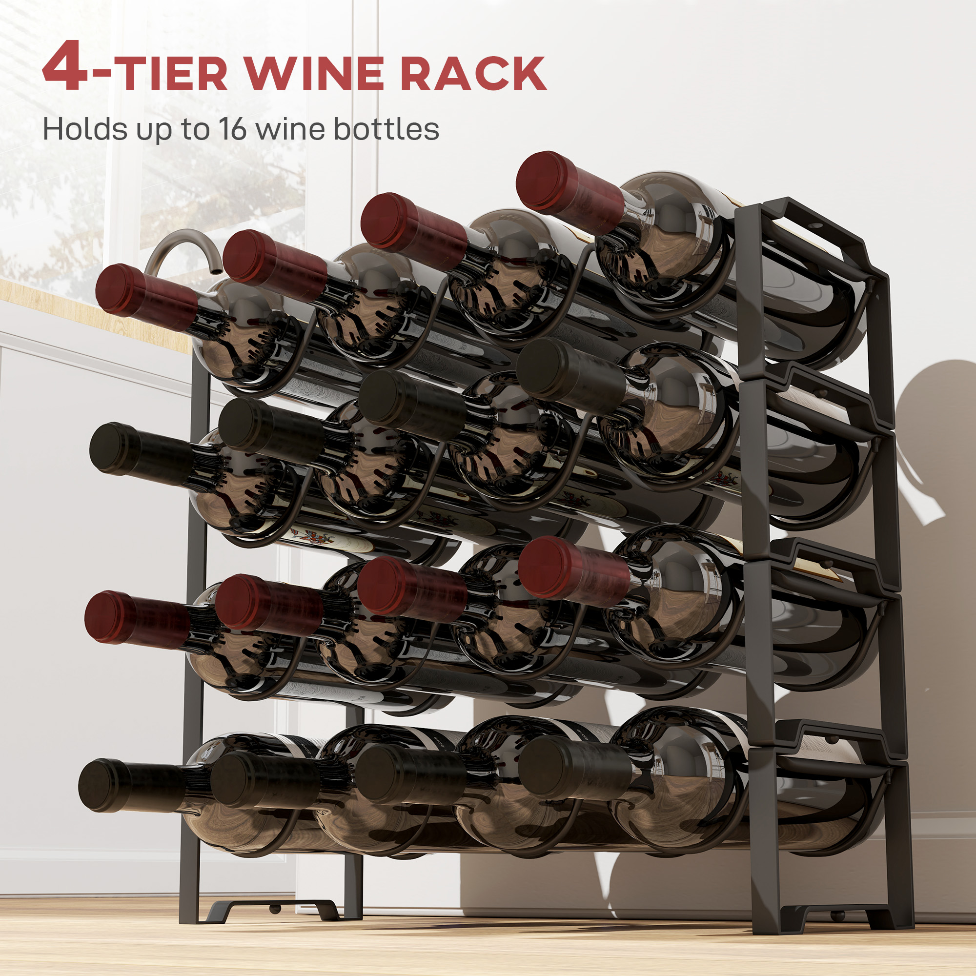  Suport pentru Sticle de Vin cu 4 Niveluri, 42,5x16,5x41 cm, Negru [3]