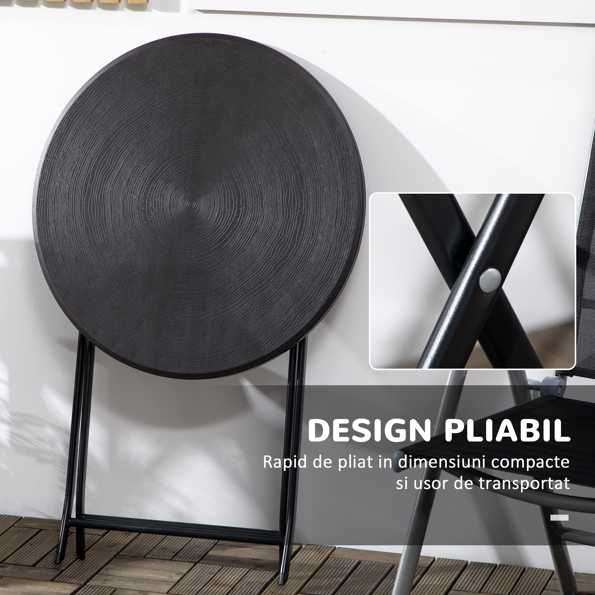  Masa de Gradina Rotunda si Pliabila din Otel si HDPE, Ø60x73 cm, Gri inchis [3]