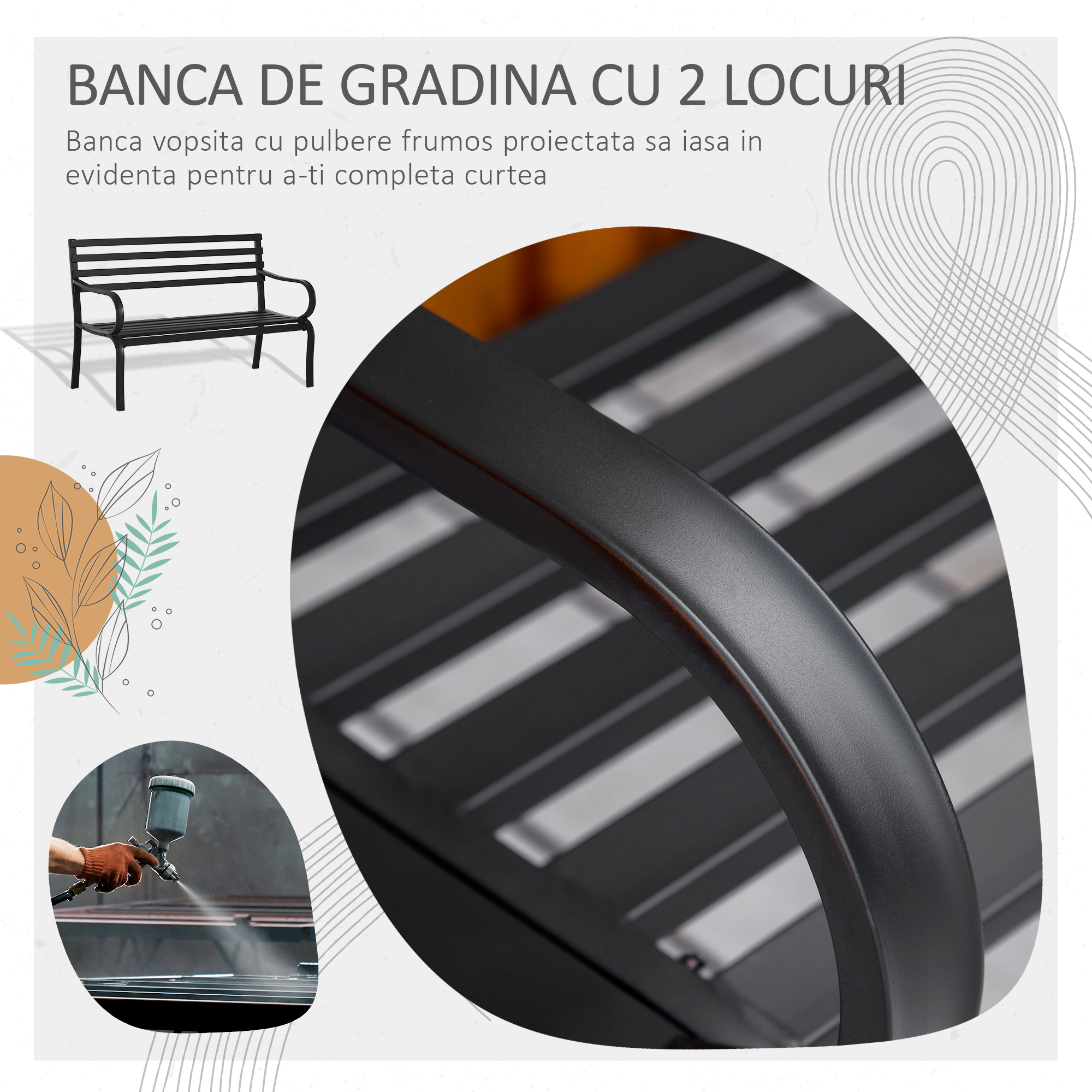  Banca de Gradina din Metal Neagra 127 x 62 x 82cm [3]