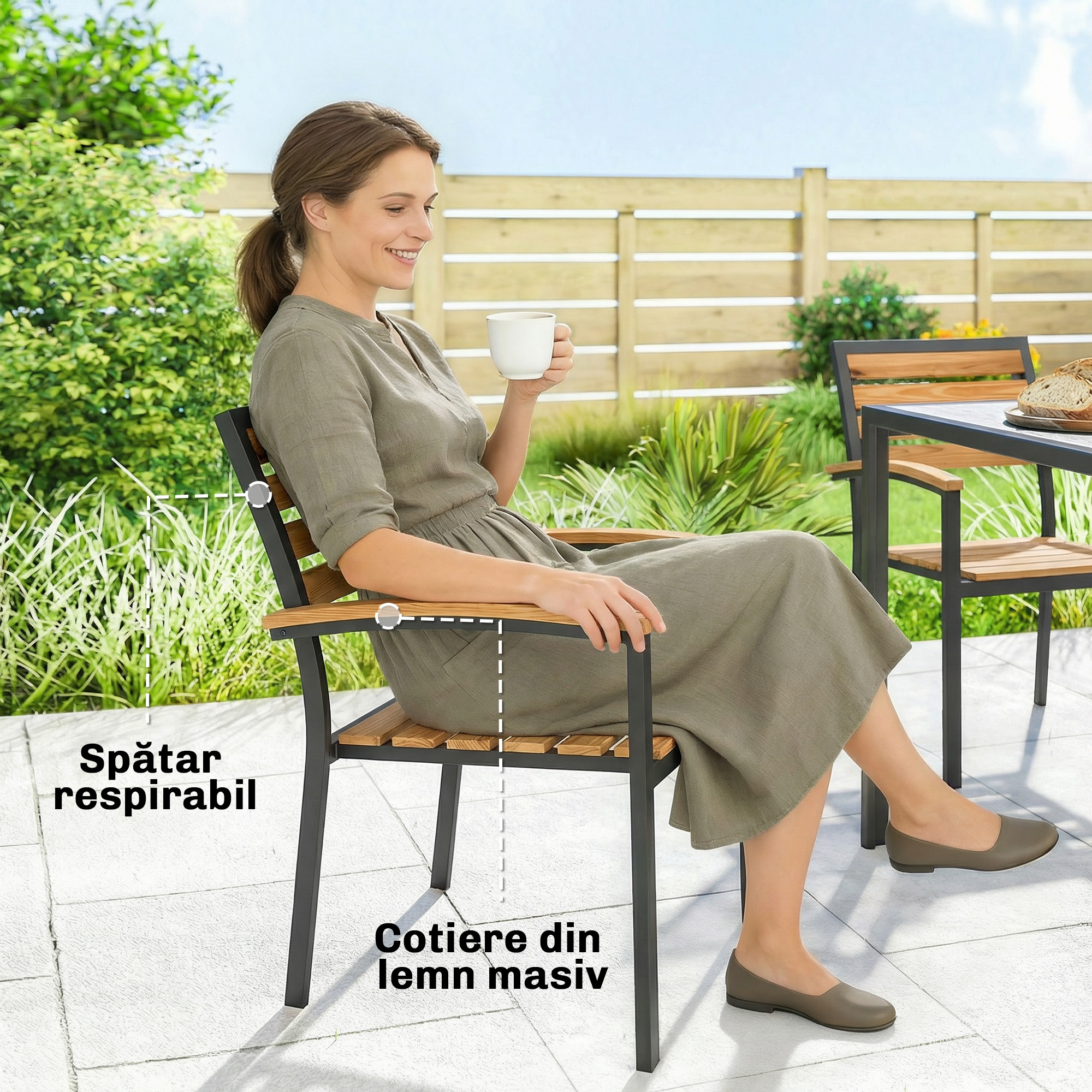  Set de 2 Scaune Stivuibile pentru Exterior din Lemn cu Finisaj Natural. [6]