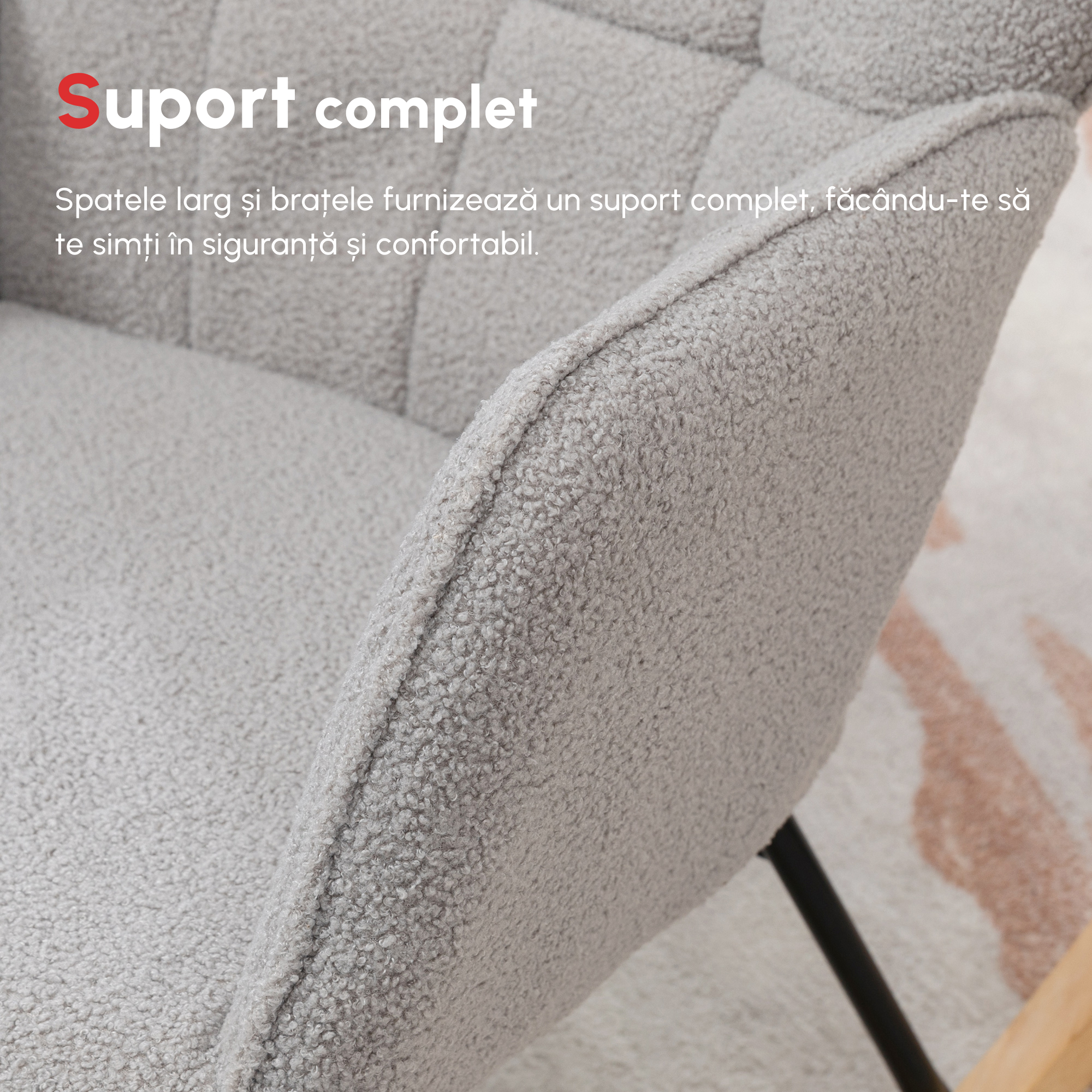  Fotoliu Balansoar Tapitat - Gri Deschis, 71×98×101 cm [7]