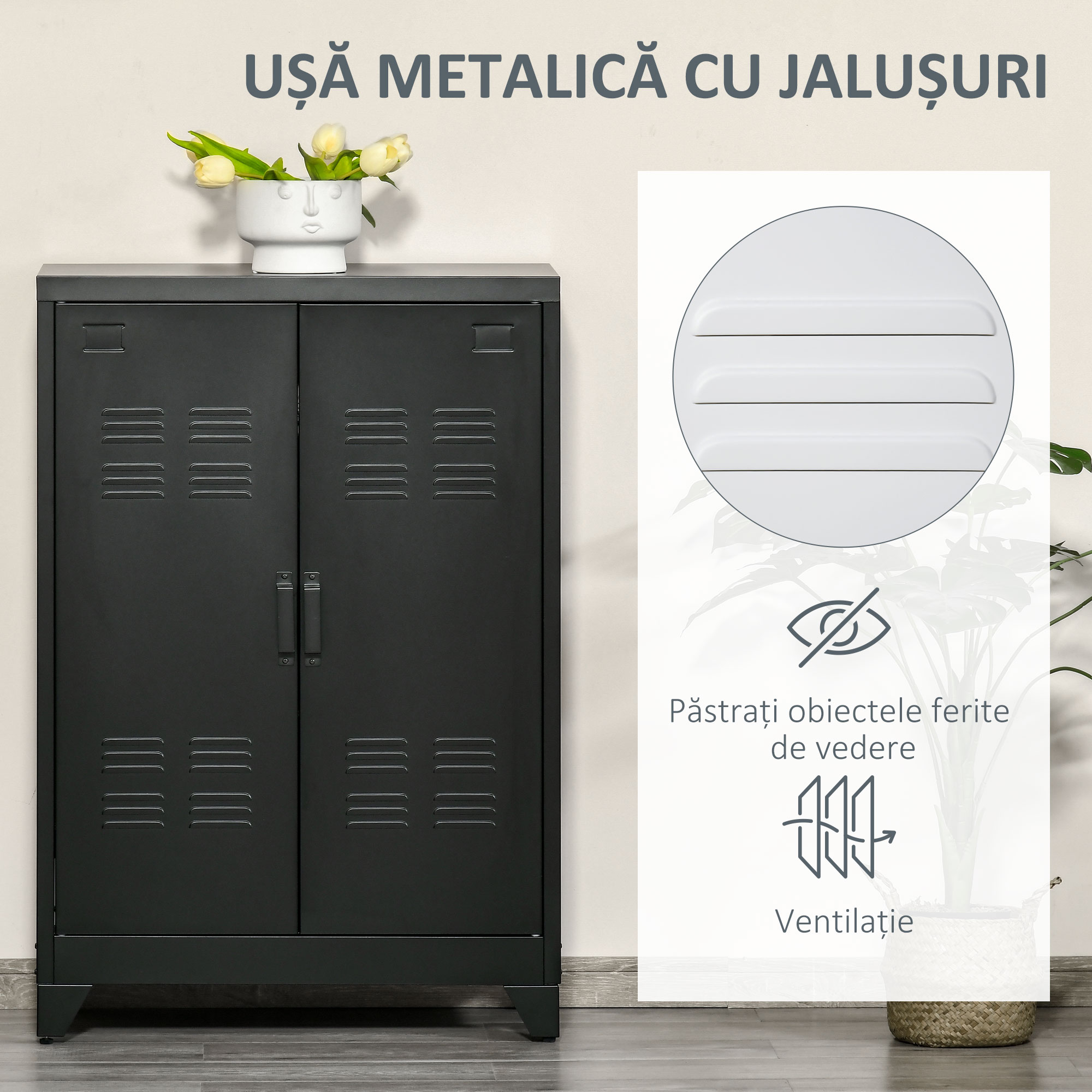  Dulapior Multifunctional cu 2 Usi Stil Industrial, Dulapior Metalic pentru Casa si Garaj - Gri [4]