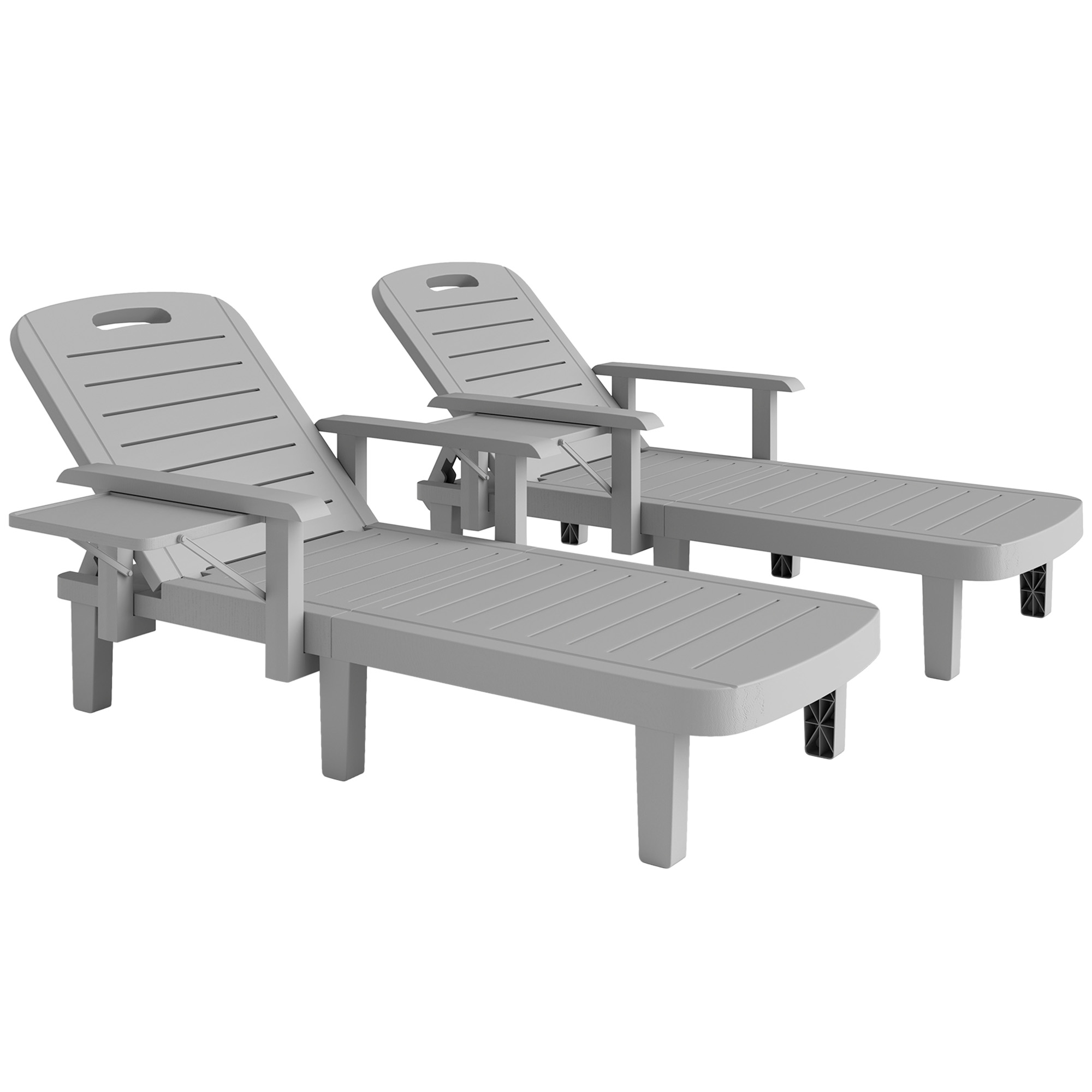 Gradina & balcon -  Set 2 sezlonguri cu Spatar Reglabil in 5 Pozitii, Masuta si Brate Ergonomice, 79x158x88 cm, Gri