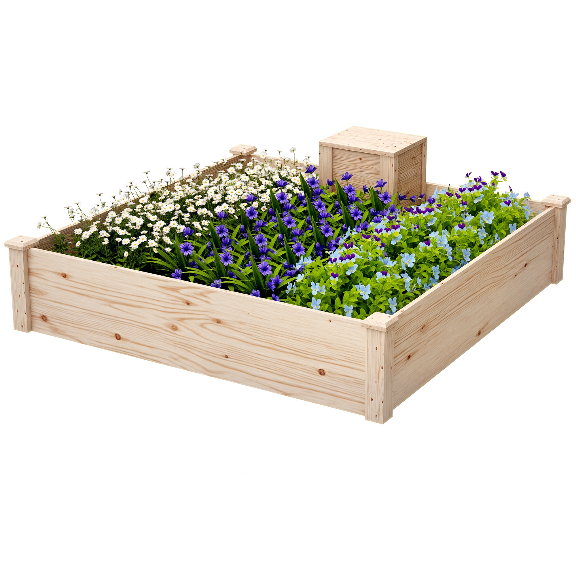 Living & hol -  Jardiniera de Exterior cu Compostor si Baza Deschisa din Lemn de Brad, 123x123x25,5 cm, Lemn Natural