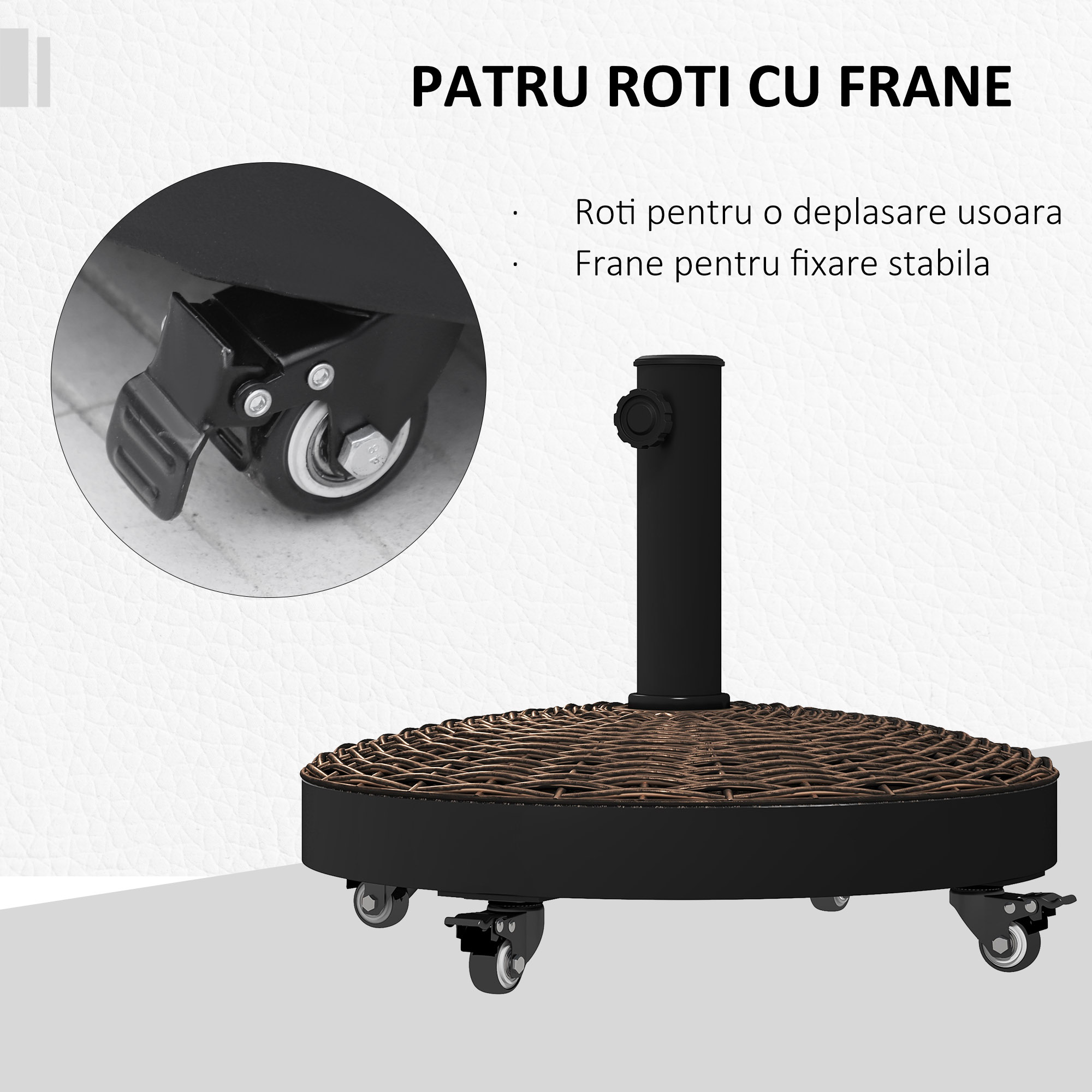  Baza pentru Umbrela de Gradina Rotunda cu 4 Roti si Frane, din Otel si Rasina, Ø52x41 cm, Bronz si Negru [5]