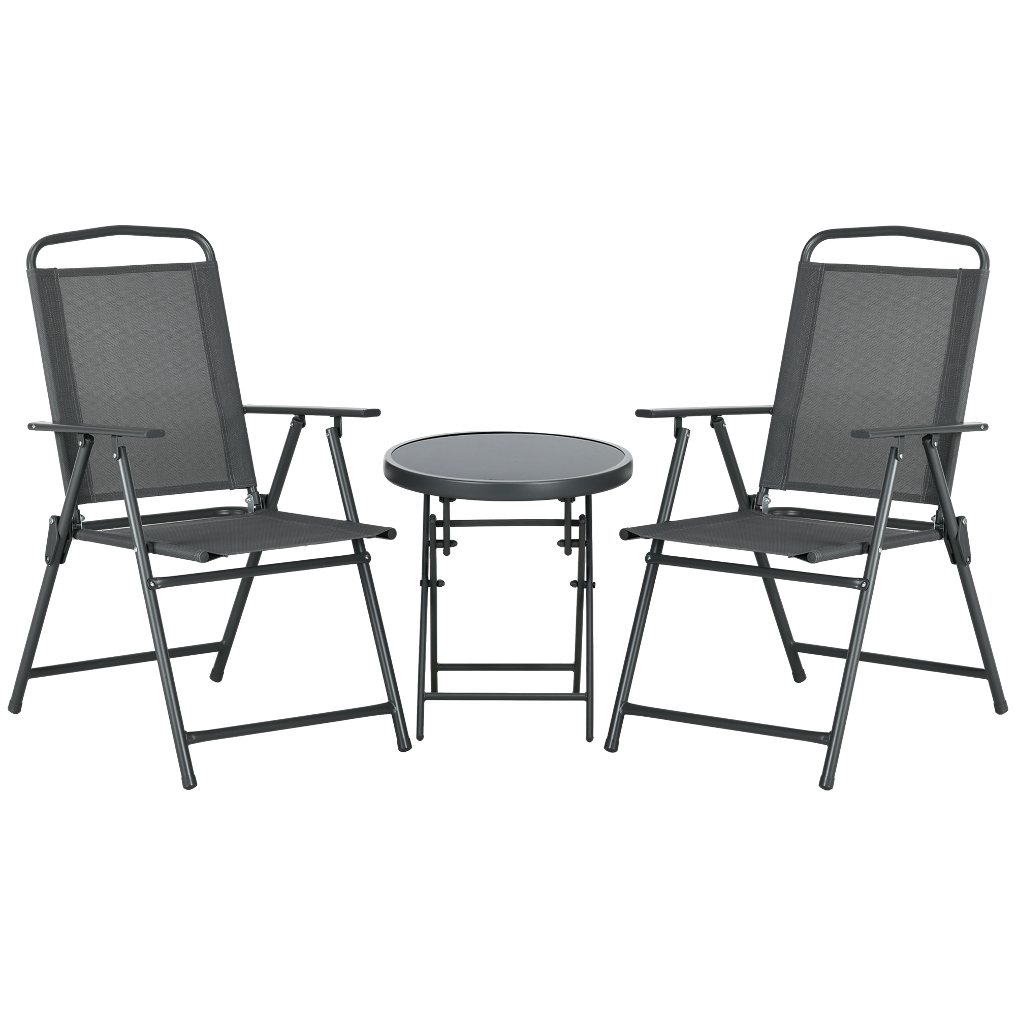 Gradina & balcon -  Set de gradina 3 piese cu 2 scaune 53.5x64x93 cm si masuta de cafea Ø45x50 cm, din metal, gri inchis