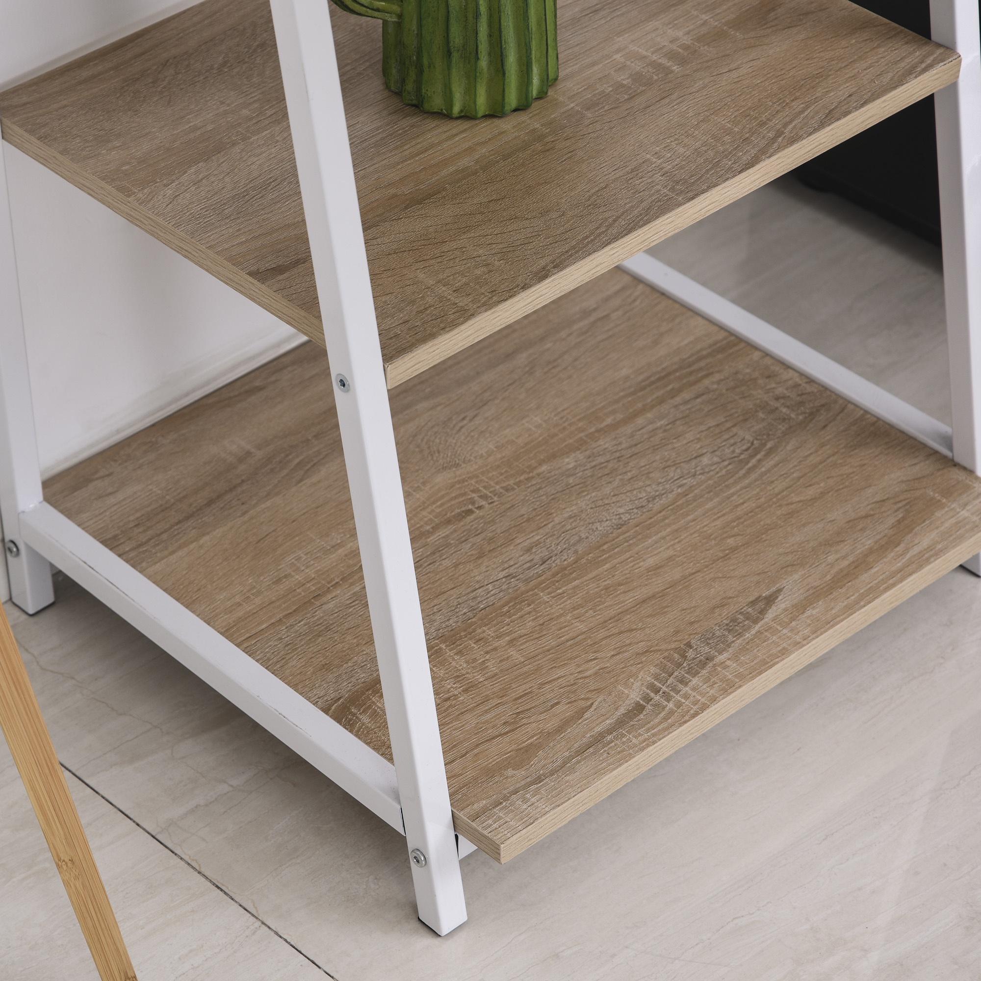  Birou Biblioteca 4 Rafturi Blat Mare Pliabil Lemn Metal Alb Stejar [7]