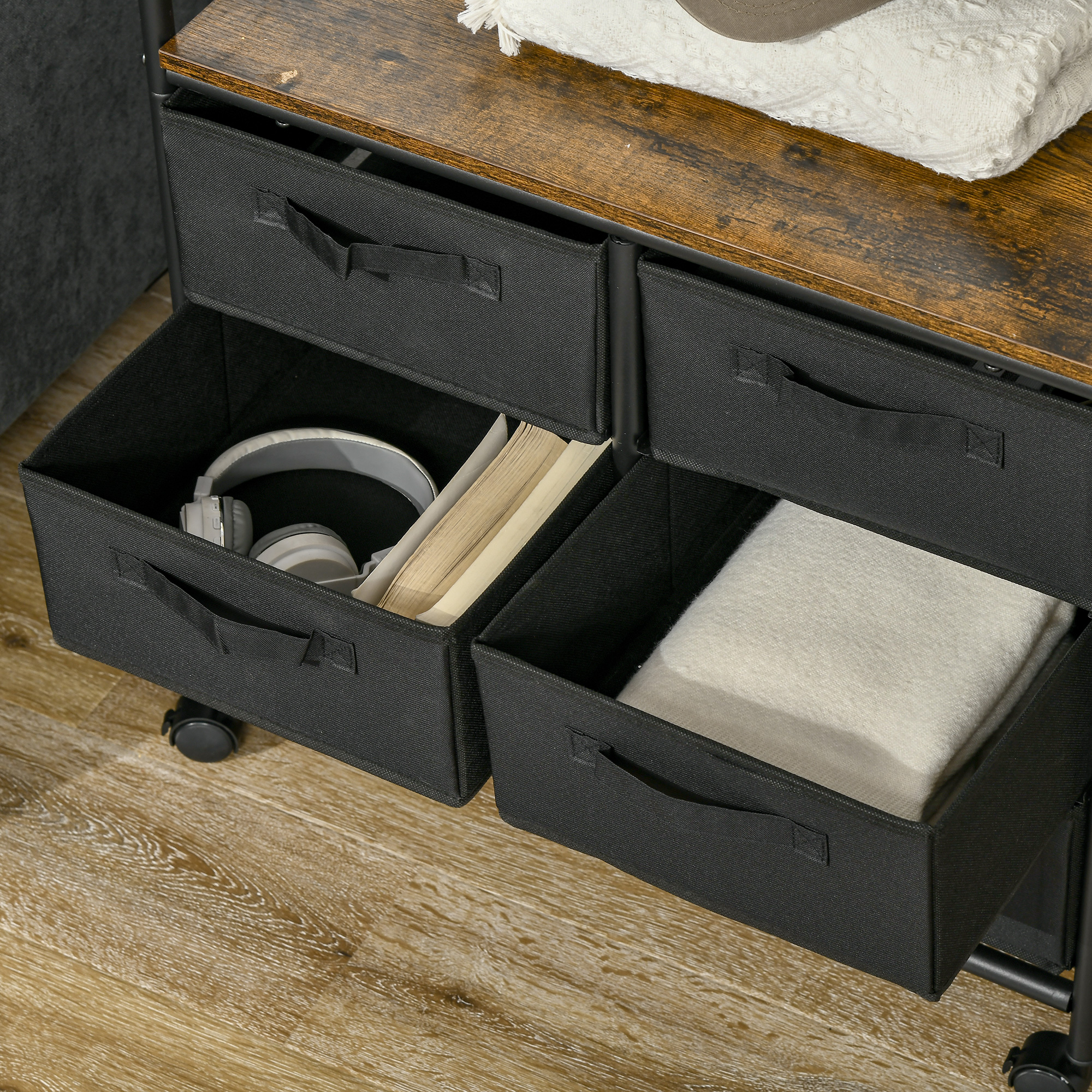  Cuier in stil industrial pentru haine, cu 6 sertare din tesatura, organizator deschis pentru dulap pentru hol, dormitor si dulap, maro rustic [8]