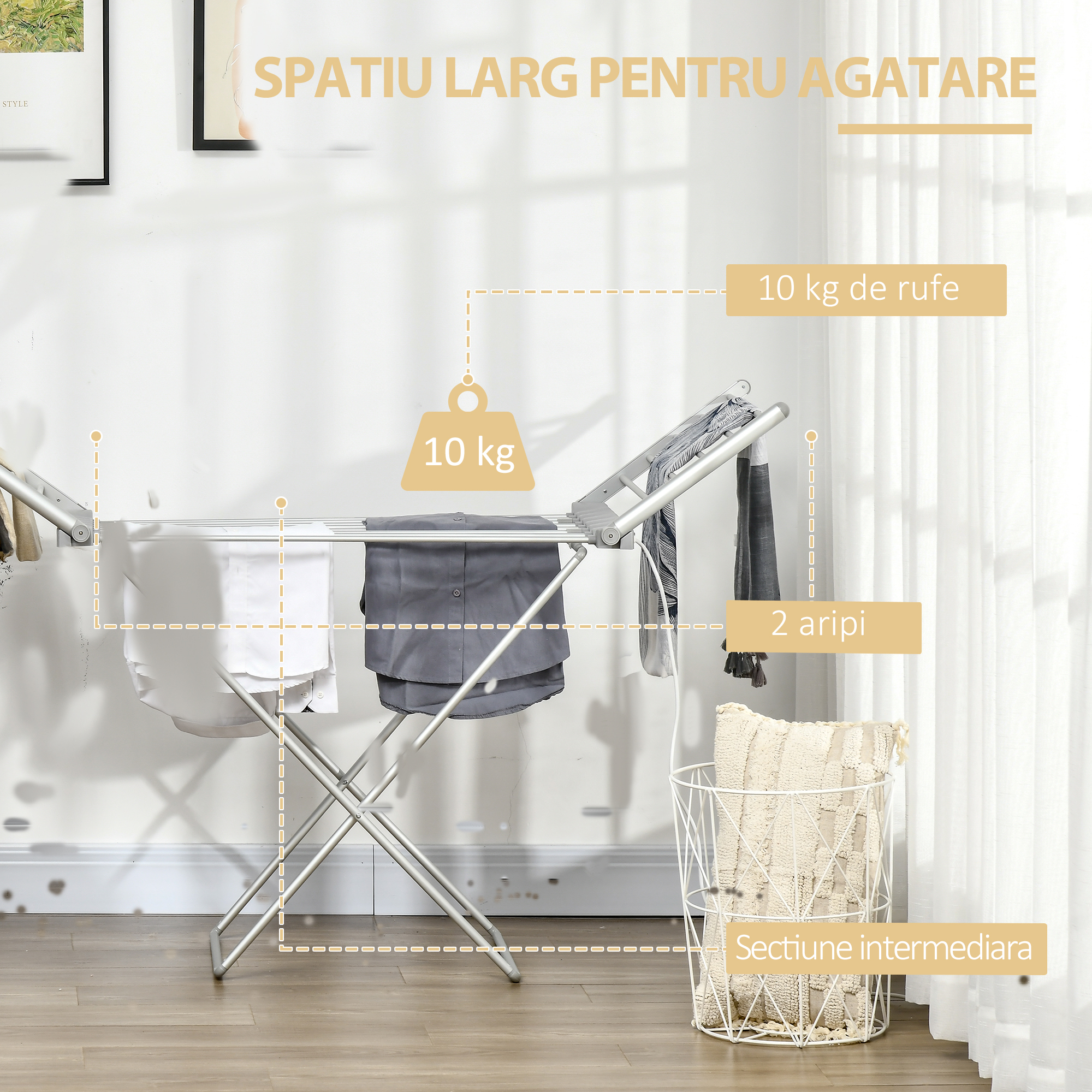  Uscator electric pliabil pentru rufe, cu aripi extensibile, eficient energetic, pentru interior [3]