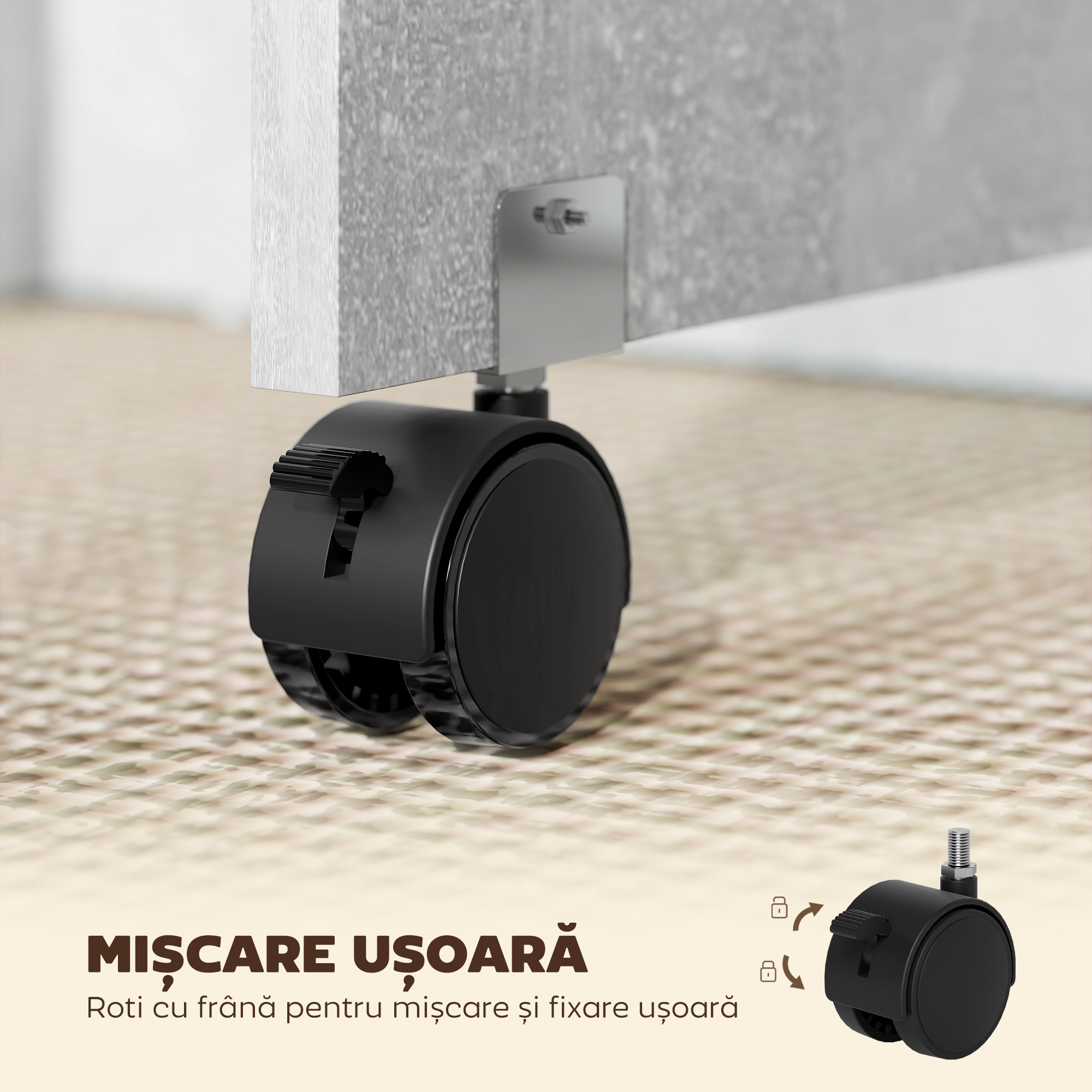  Masa Pliabila din Lemn pentru 4-6 Persoane cu Roti, 75x140x74cm, Gri [6]